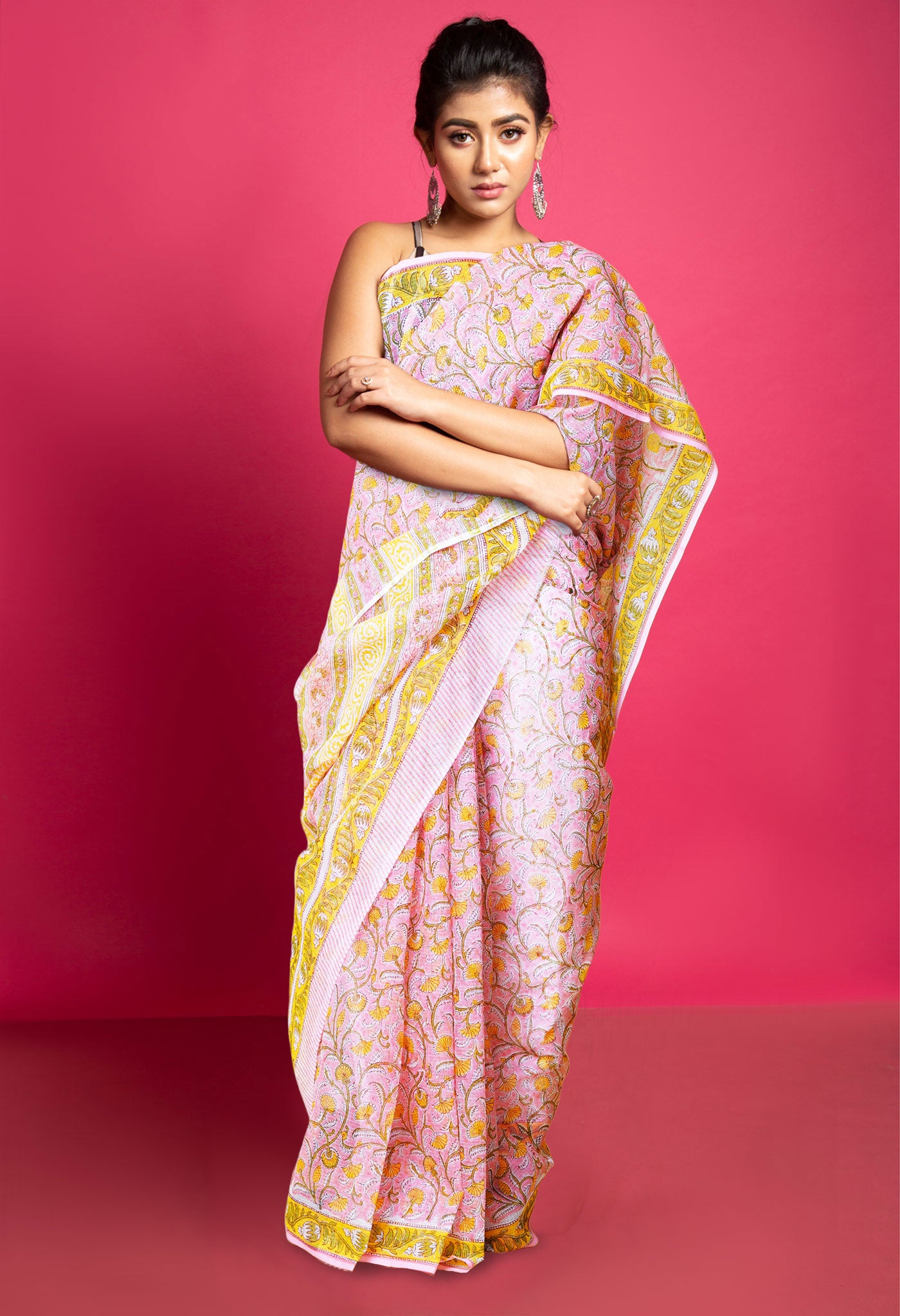 Pink Pure Block Printed Kota Saree-UNM79946