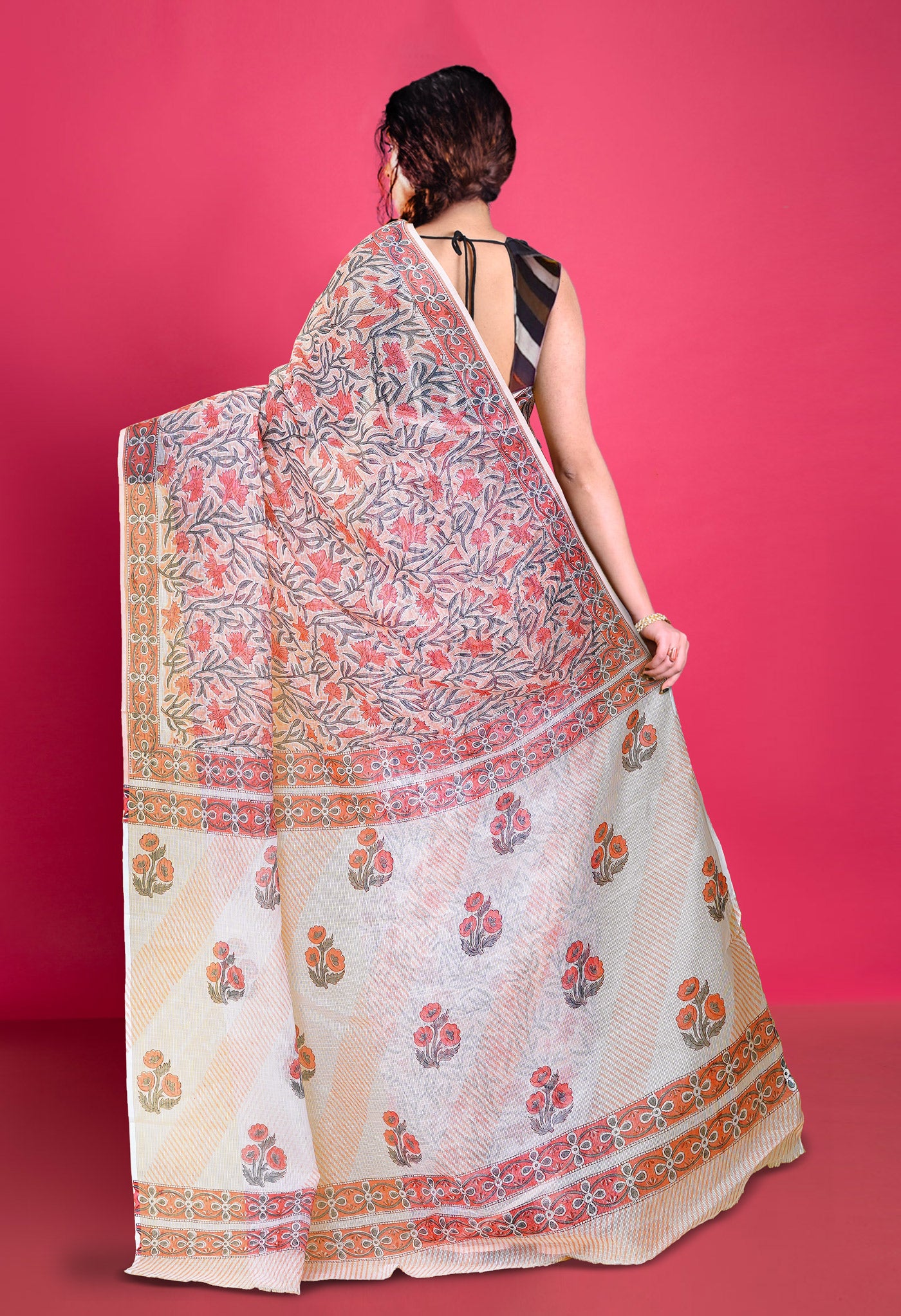 Light Orange Pure Block Printed Kota Saree-UNM79948