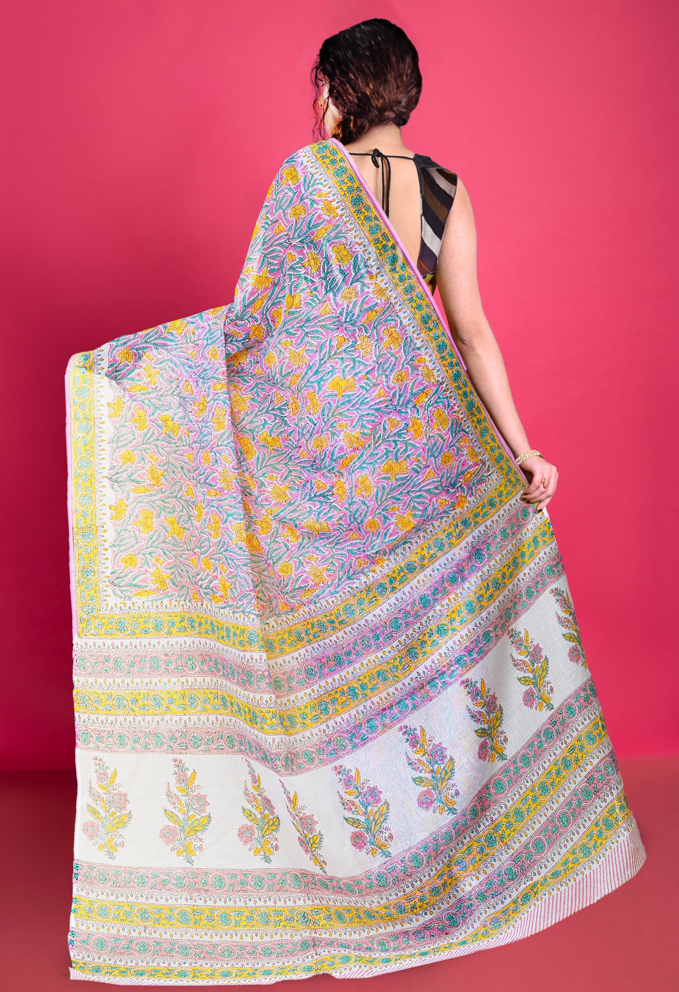 Pink Pure Block Printed Kota Saree-UNM79950