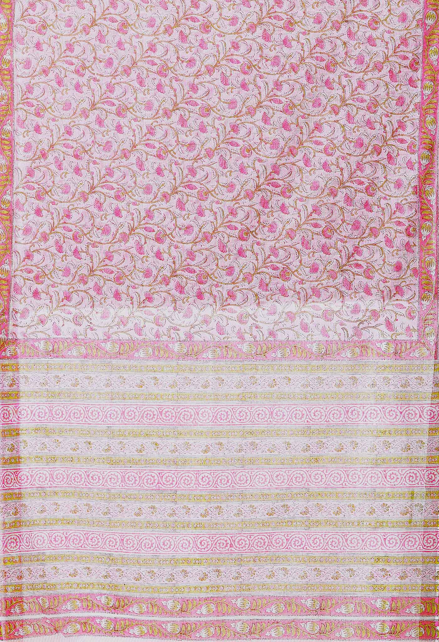 Pink Pure Block Printed Kota Saree-UNM79952