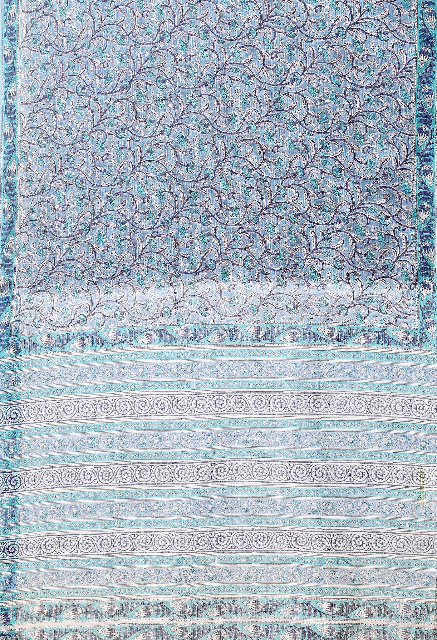 Blue Pure Block Printed Kota Saree-UNM79953