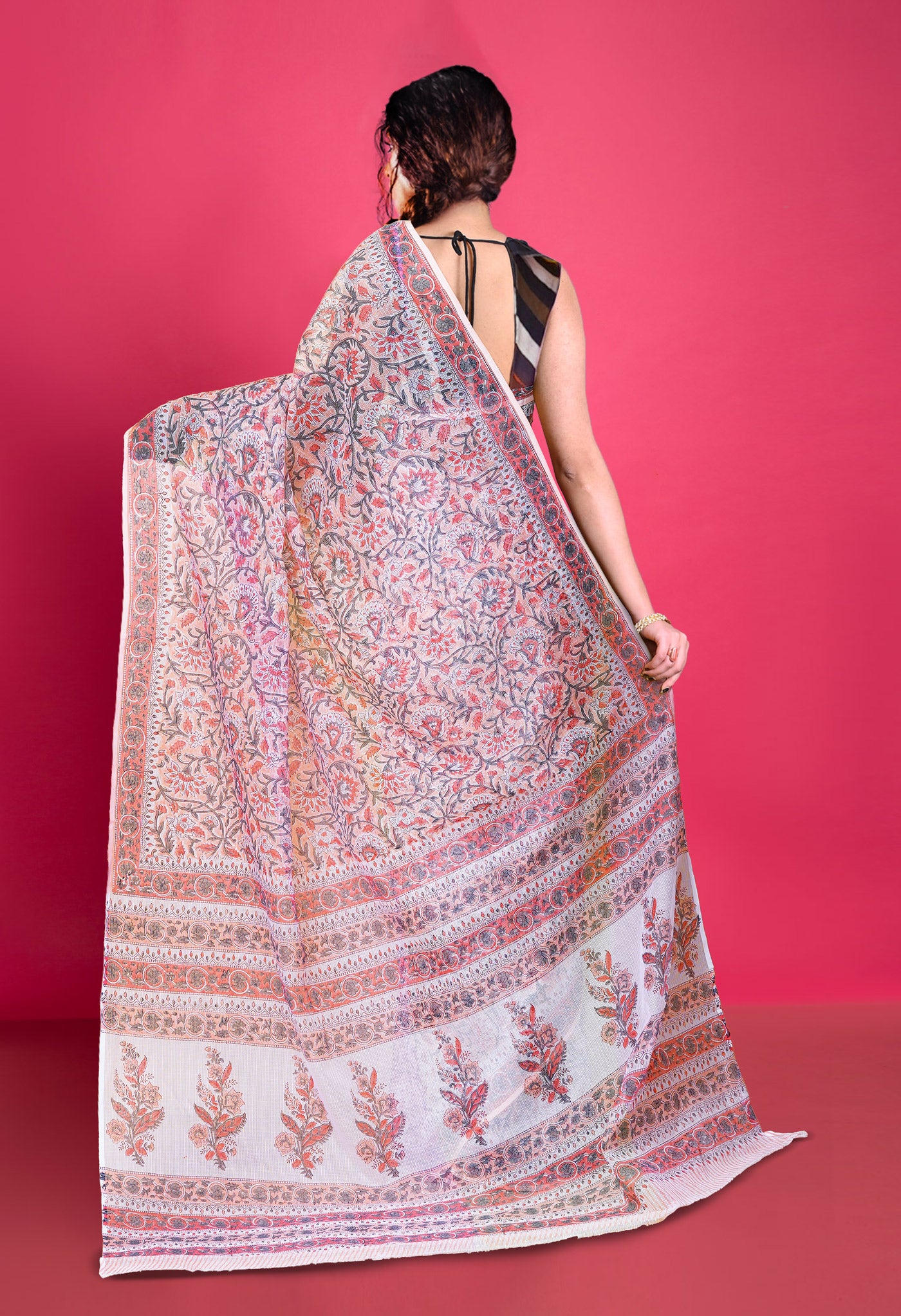 Light Orange Pure Block Printed Kota Saree-UNM79961