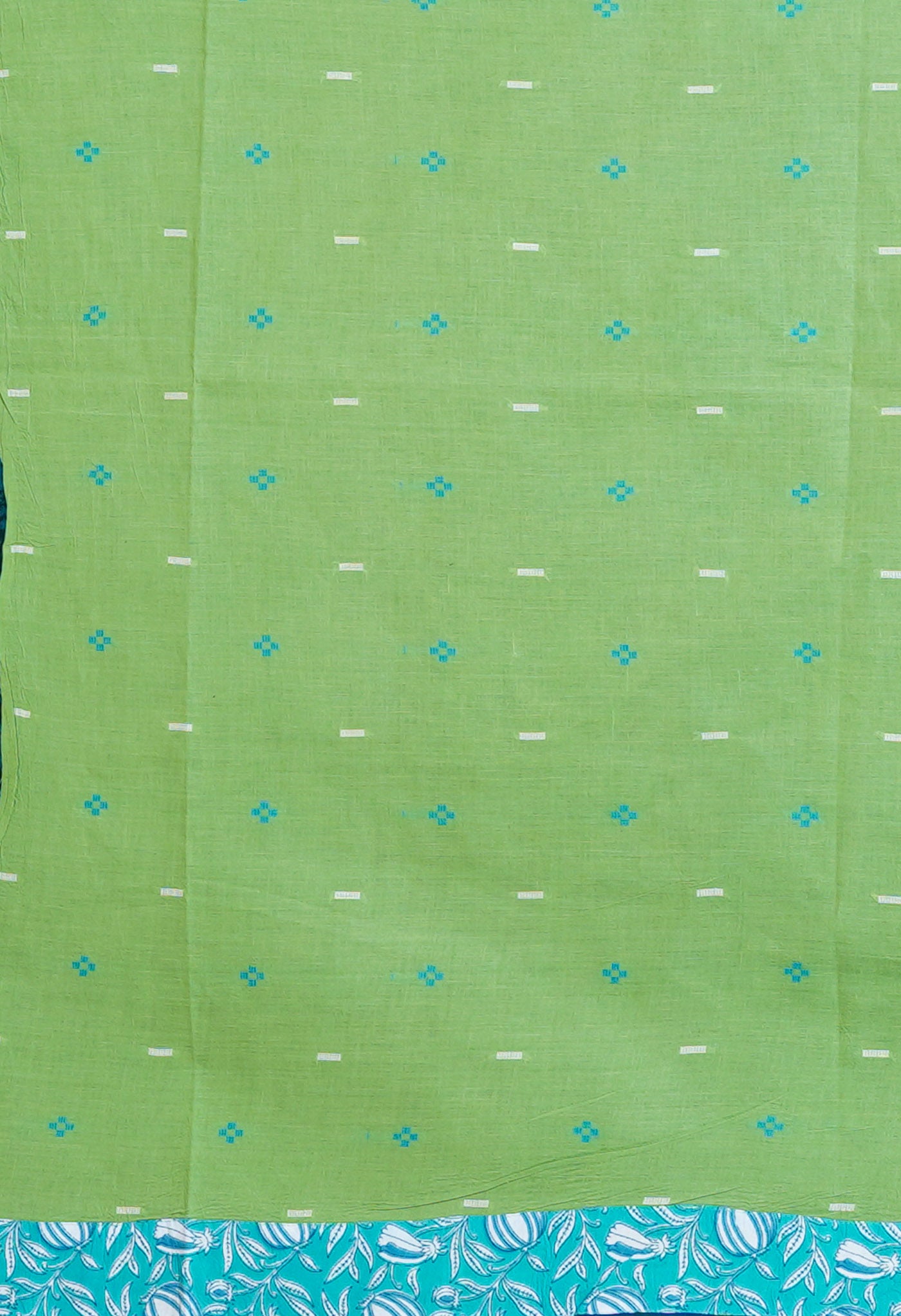 Peacock Green Pure Dyed Hand Block printed Soft Cotton Saree-UNM79984