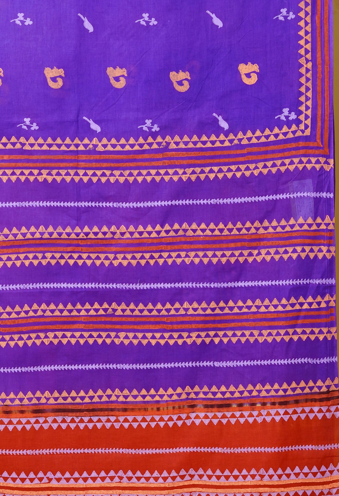 Violet-Brown Pure Dyed Hand Block printed Soft Cotton Saree-UNM79987