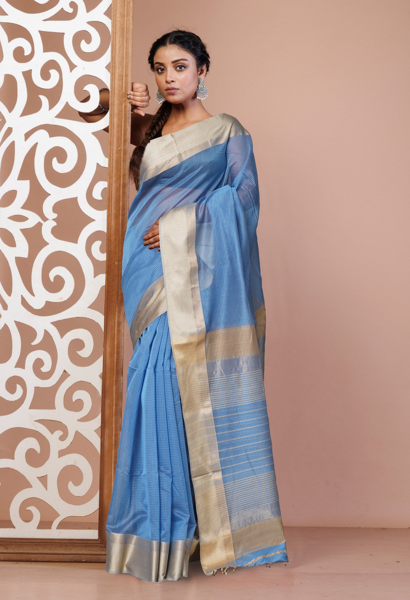 Blue Pure Handloom Maheshwari Sico Saree-UNM79994