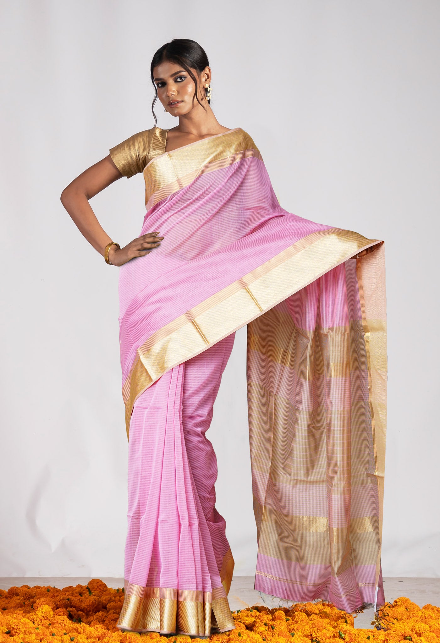 Pink Pure Handloom Maheshwari Sico Saree-UNM79996