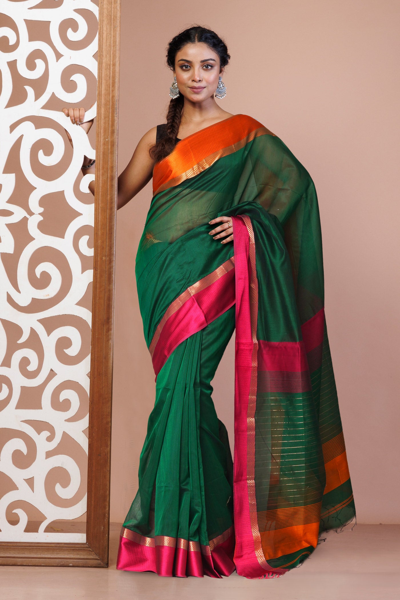 Green Pure Handloom Maheshwari Sico Saree-UNM79997