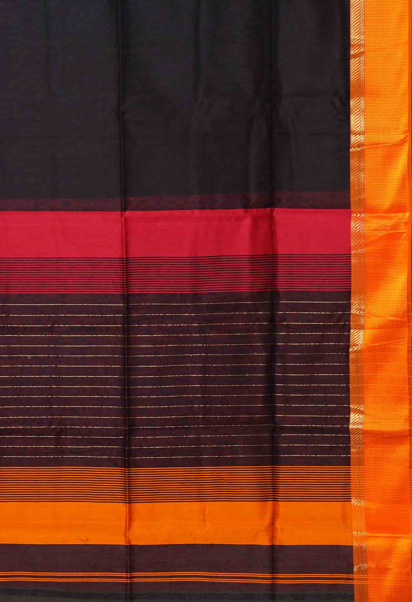 Black Pure Handloom Maheshwari Sico Saree-UNM79998