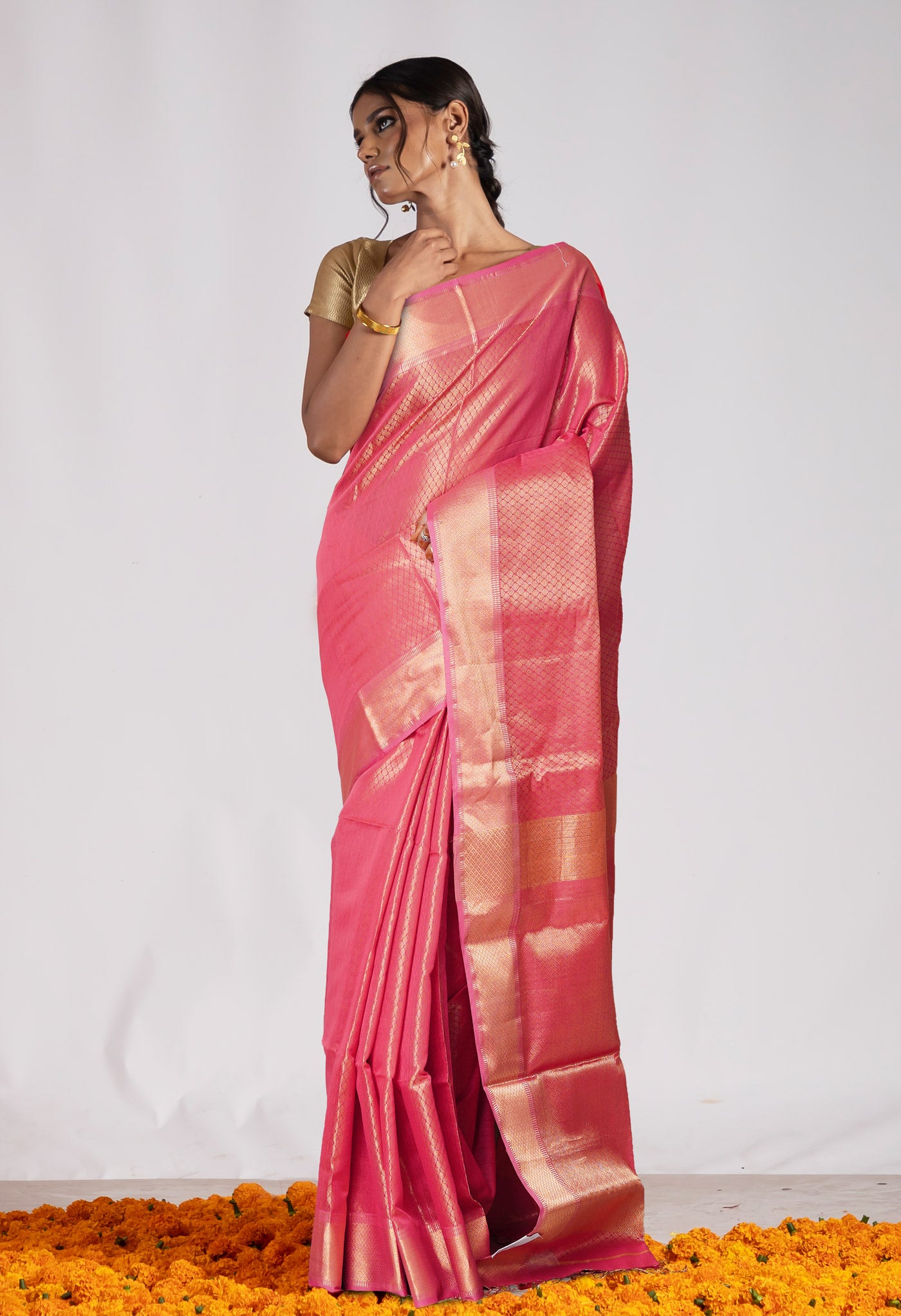 Pink Pure Handloom Maheshwari Sico Saree-UNM79999