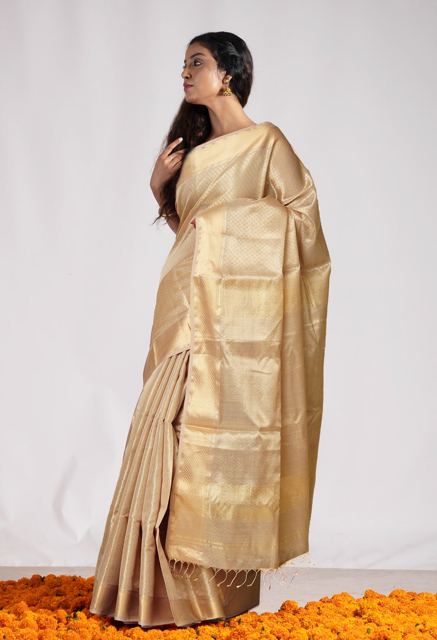 Cream Pure Handloom Maheshwari Sico Saree-UNM80001