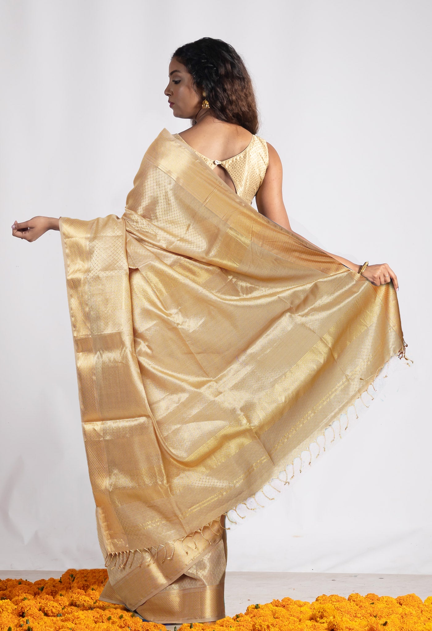 Cream Pure Handloom Maheshwari Sico Saree-UNM80001