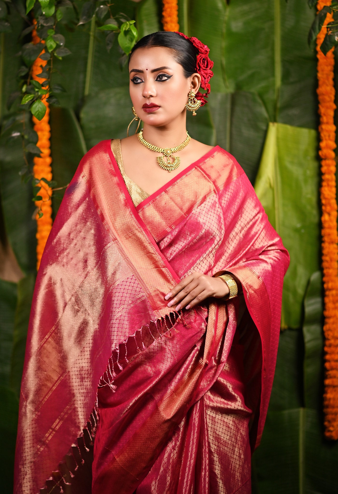 Pink Pure Handloom Maheshwari Sico Saree-UNM80002