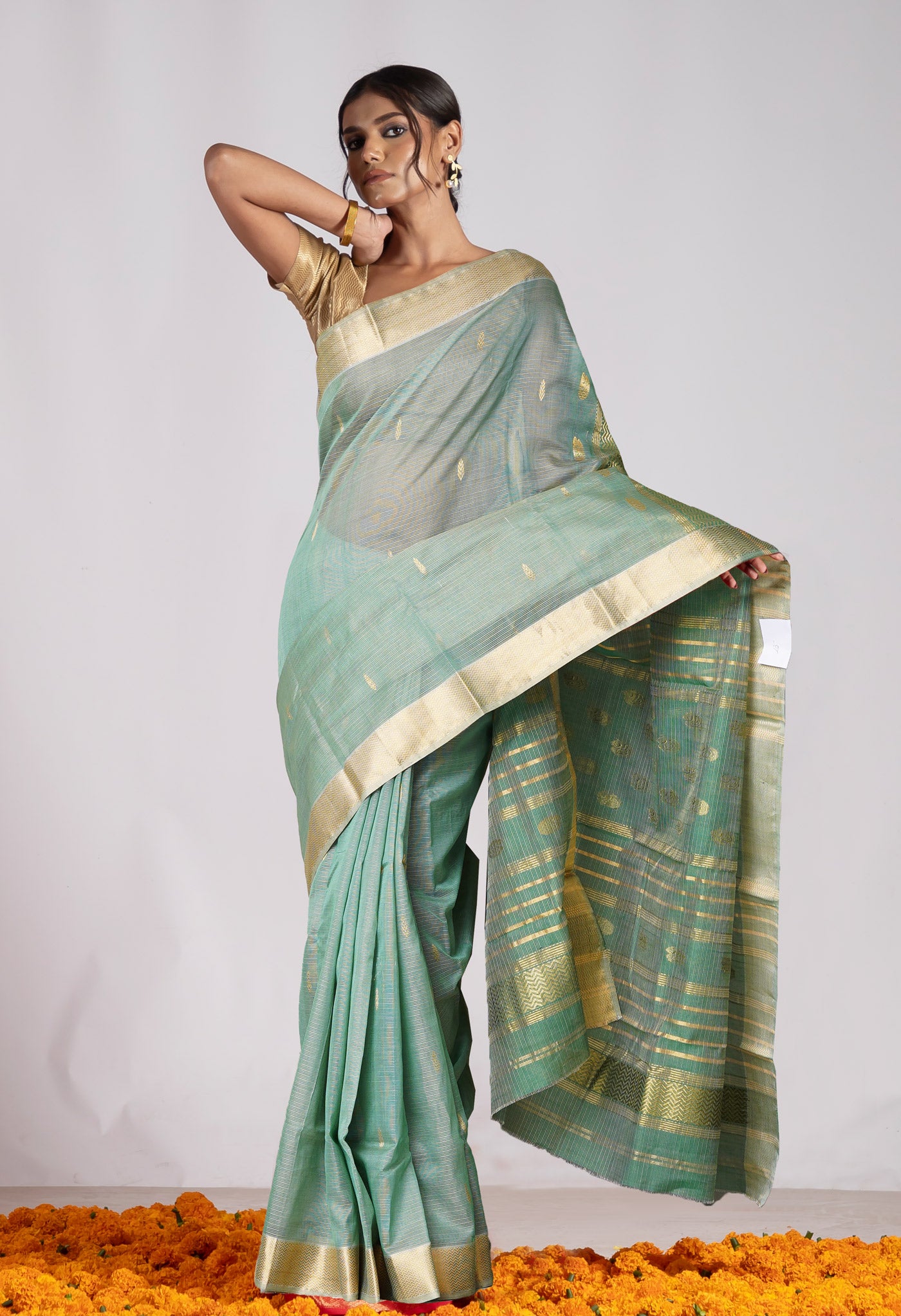 Green Pure Handloom Maheshwari Sico Saree-UNM80003