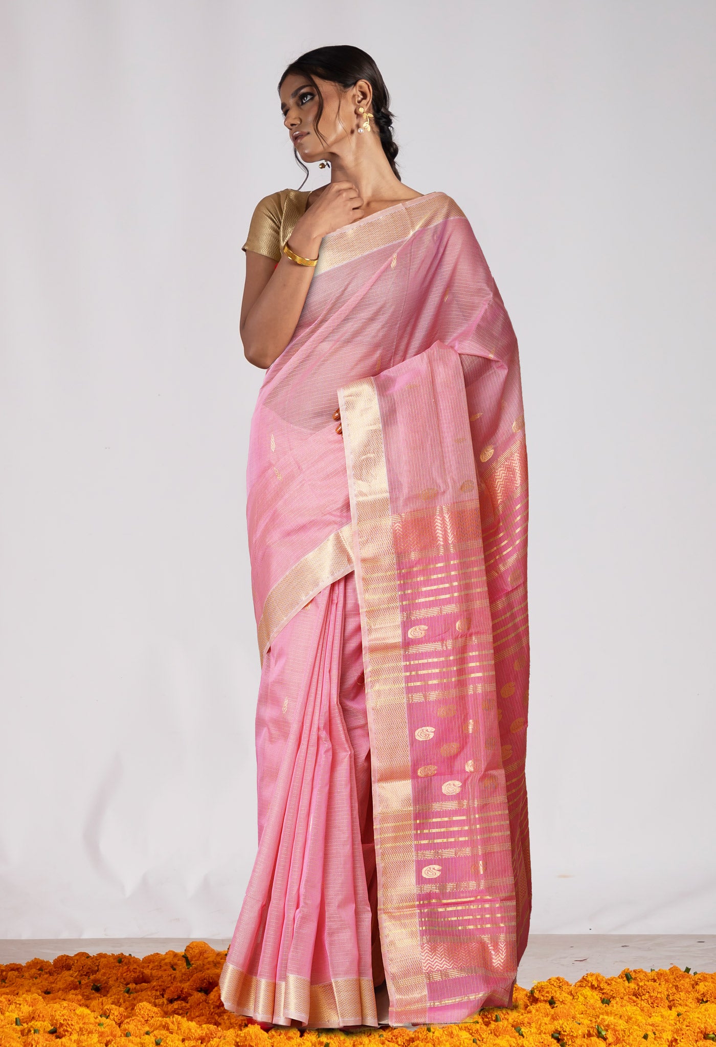 Pink Pure Handloom Maheshwari Sico Saree-UNM80004