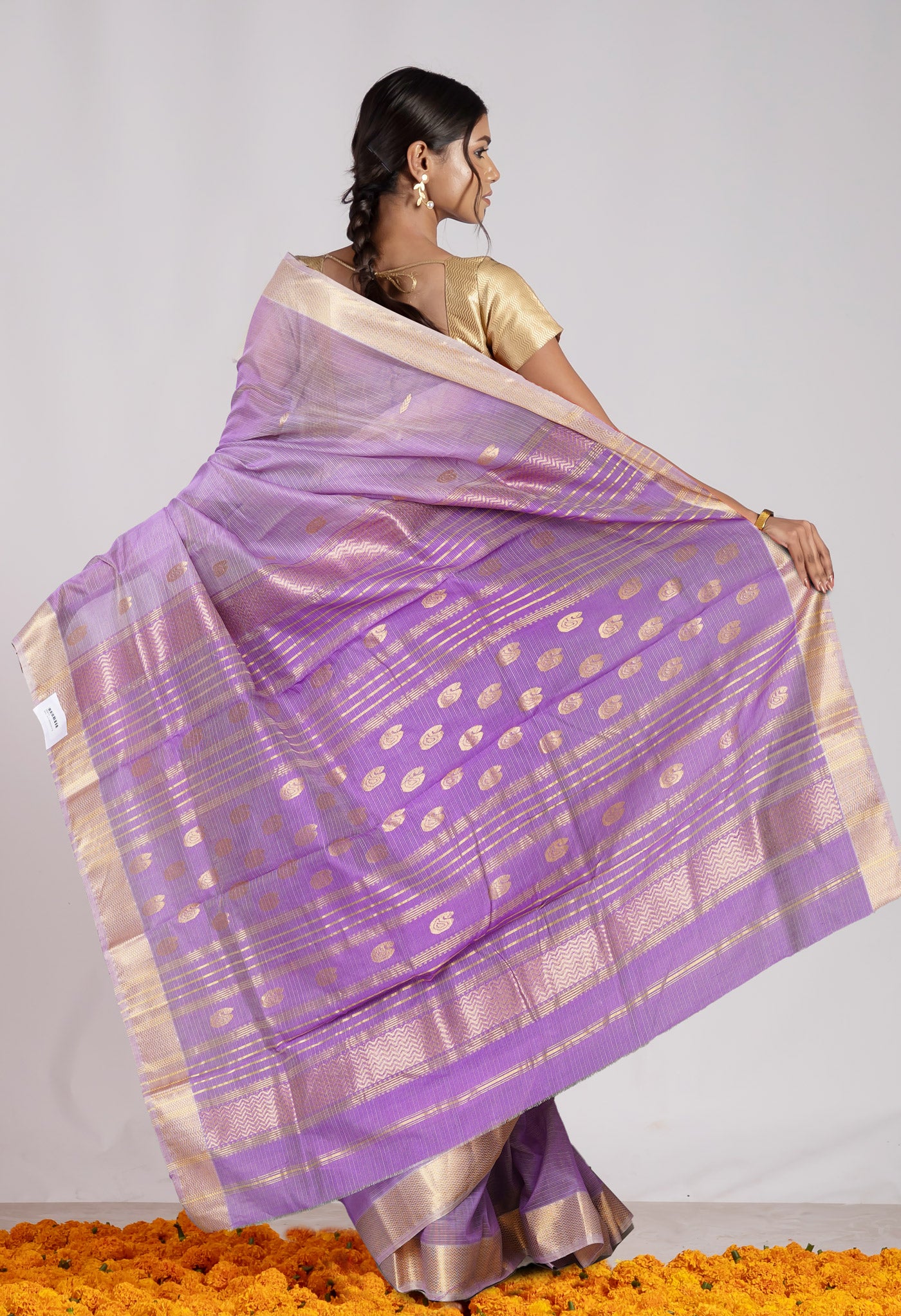 Lavender Pure Handloom Maheshwari Sico Saree-UNM80006