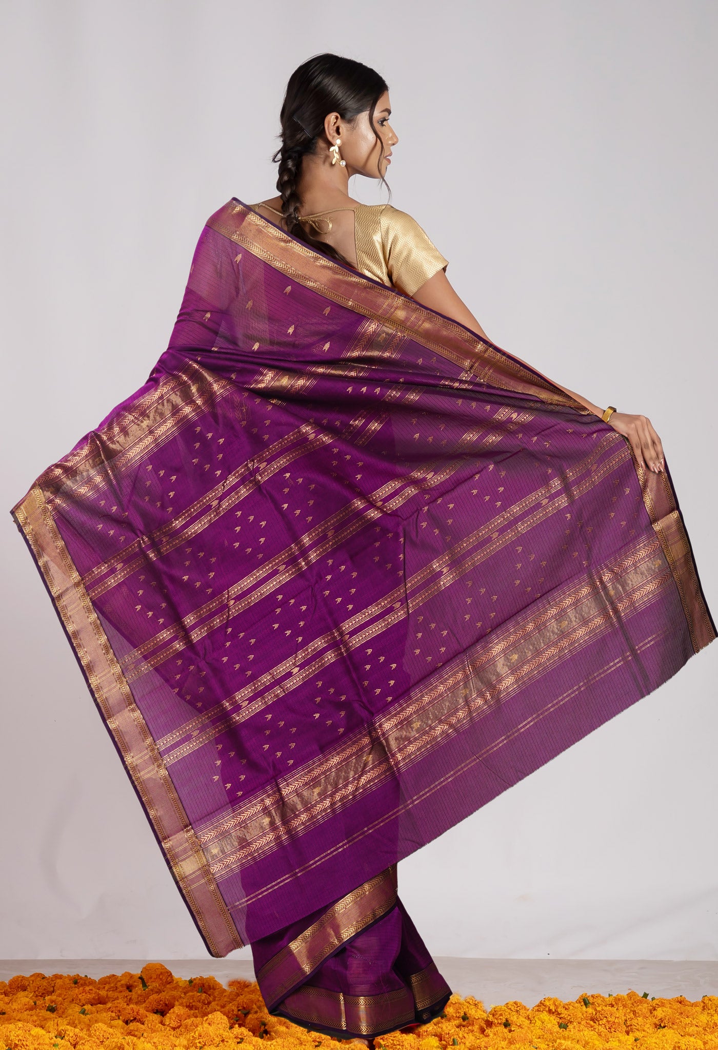 Violet Pure Handloom Maheshwari Sico Saree-UNM80012