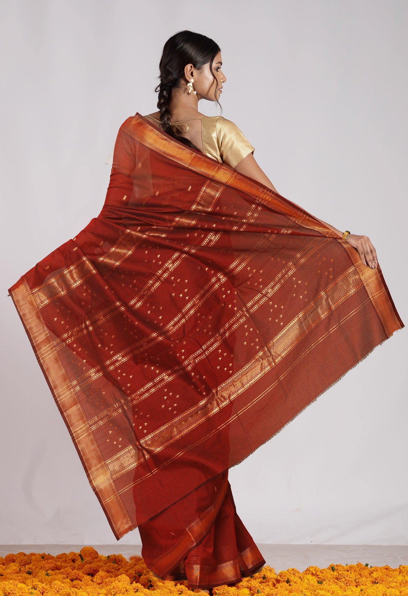 Maroon Pure Handloom Maheshwari Sico Saree-UNM80013