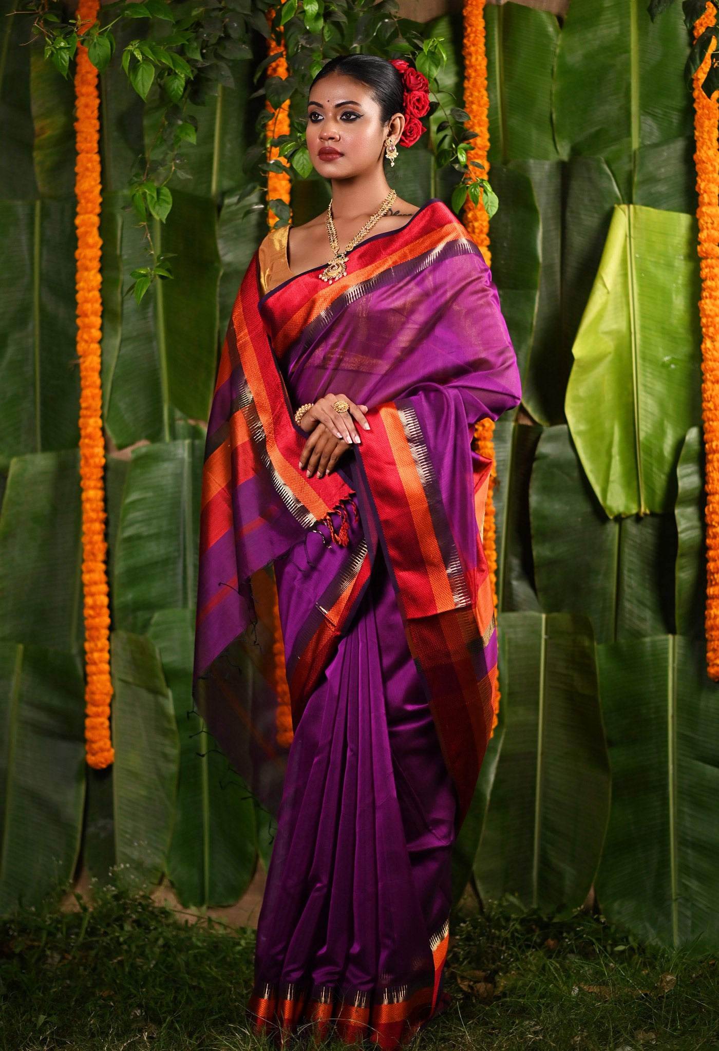 Violet Pure Handloom Maheshwari Sico Saree-UNM80014