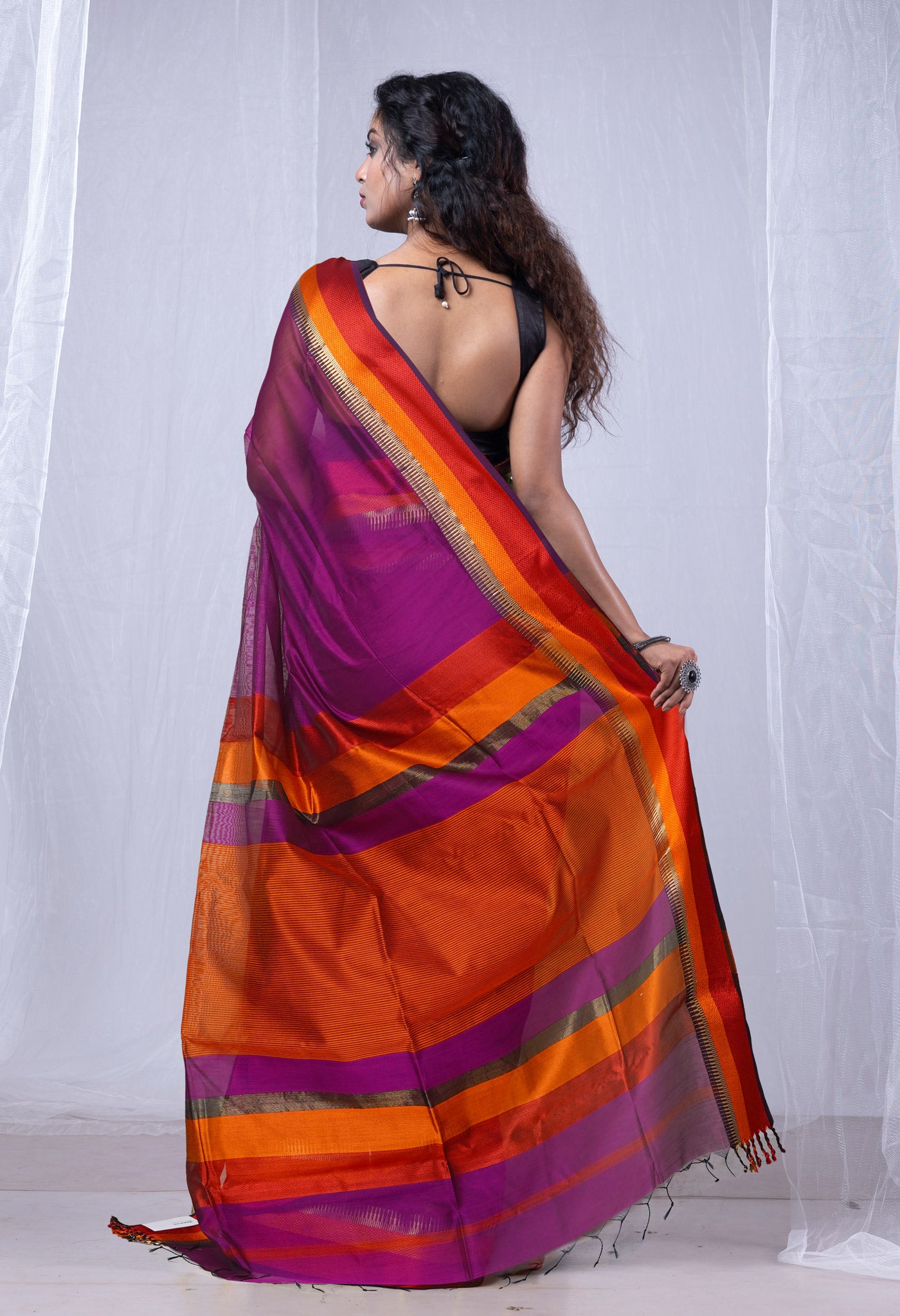 Violet Pure Handloom Maheshwari Sico Saree-UNM80014