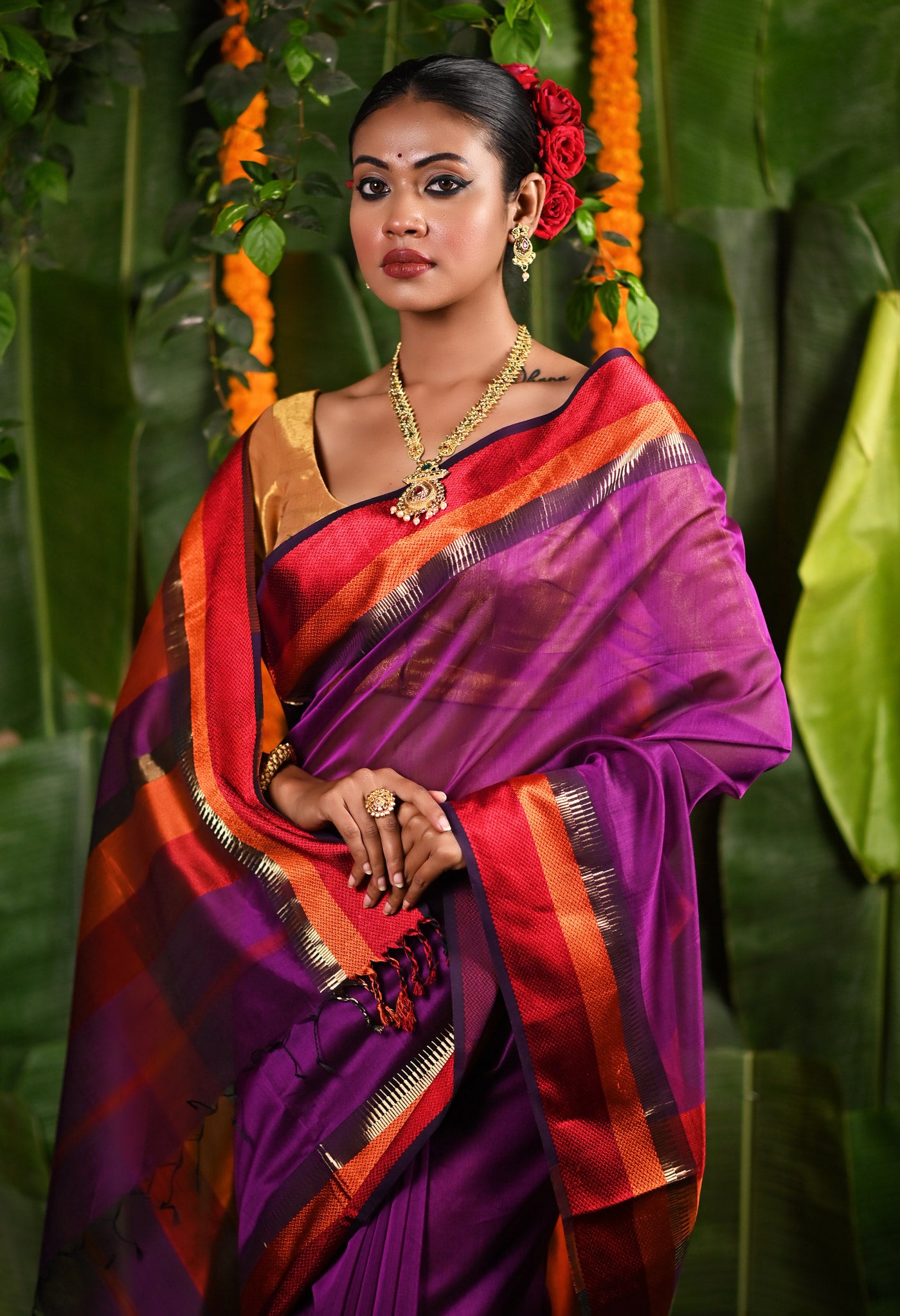 Violet Pure Handloom Maheshwari Sico Saree-UNM80014