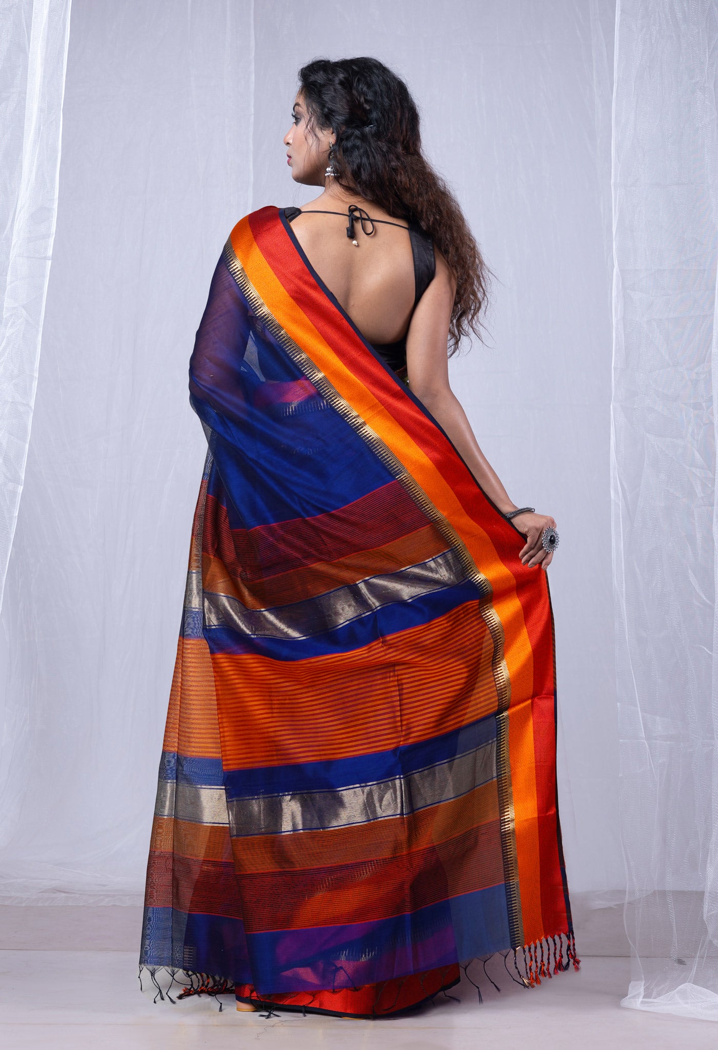 Dark Blue Pure Handloom Maheshwari Sico Saree-UNM80017