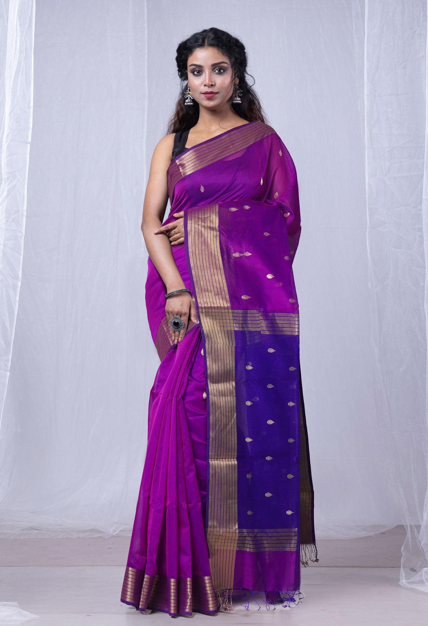 Violet Pure Handloom Maheshwari Sico Saree-UNM80020