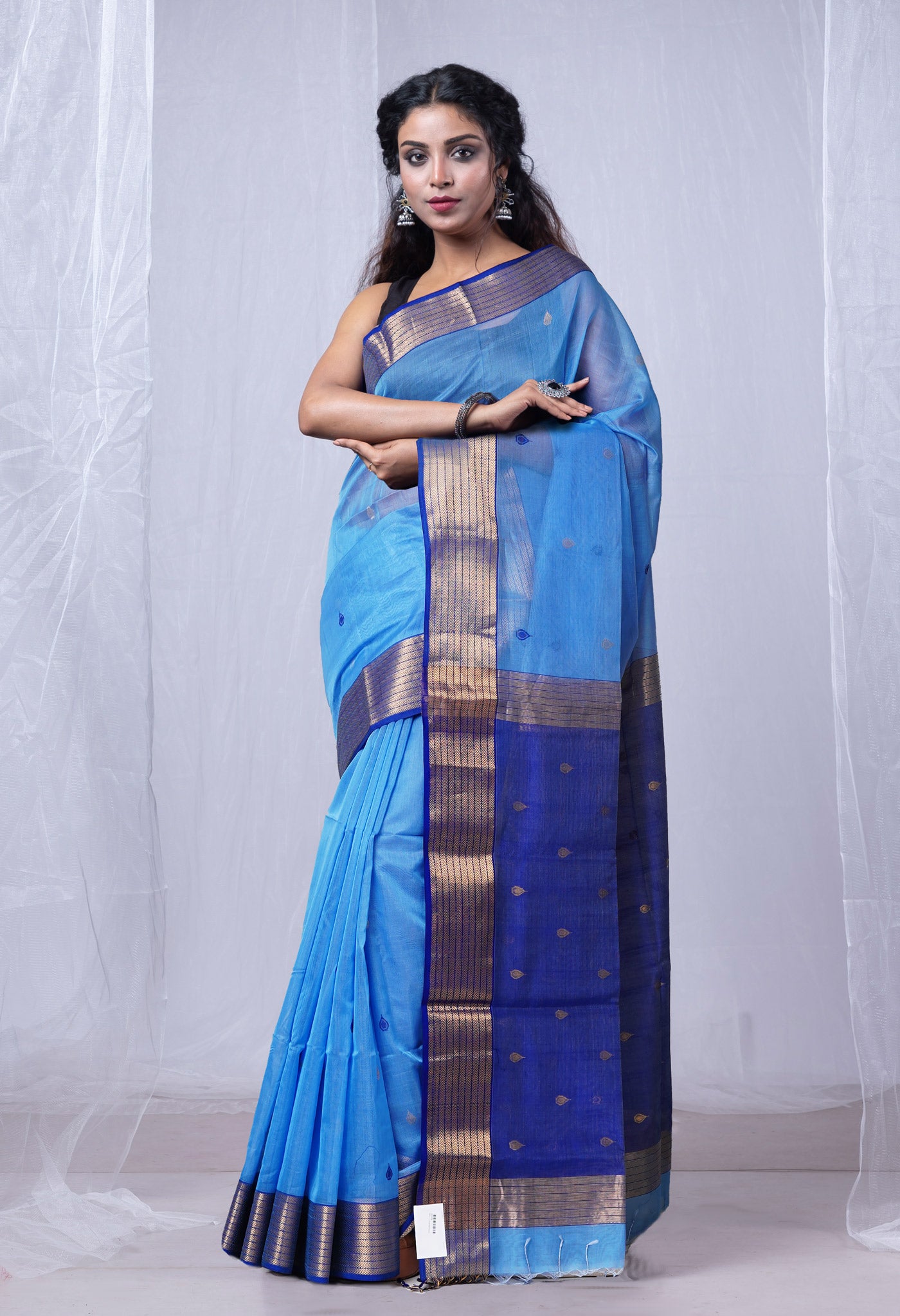 Sky Blue Pure Handloom Maheshwari Sico Saree-UNM80022