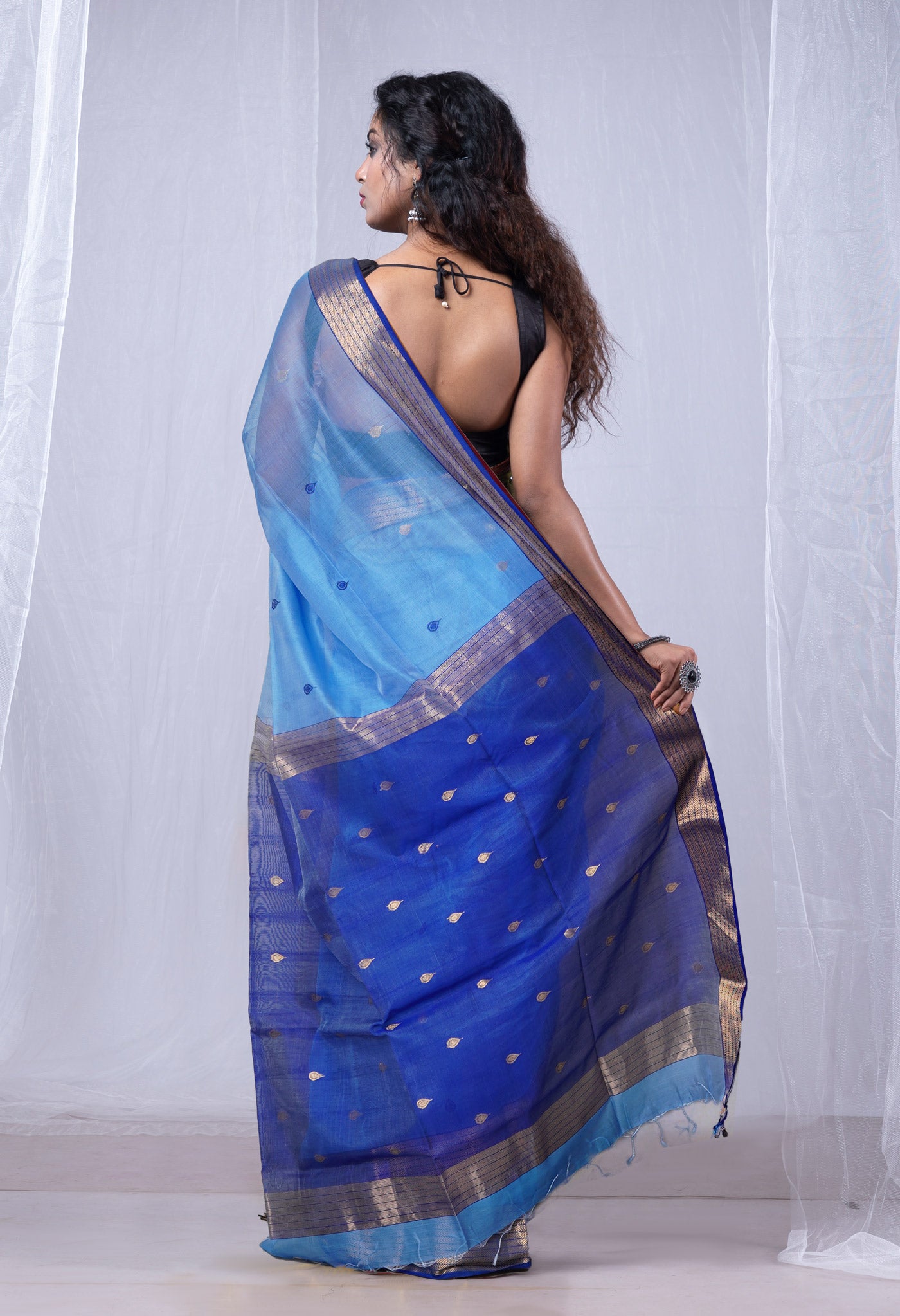 Sky Blue Pure Handloom Maheshwari Sico Saree-UNM80022