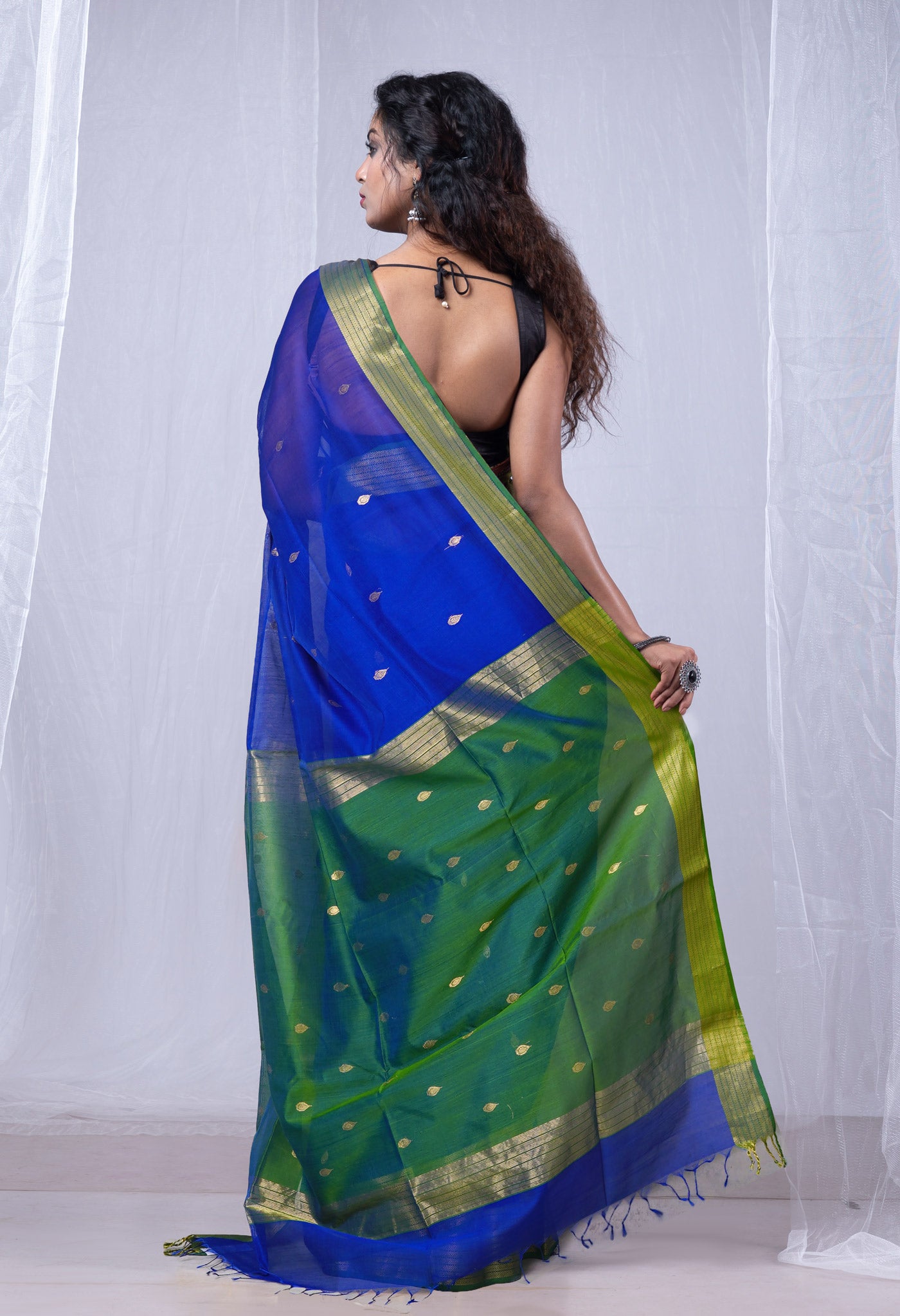 Dark Blue Pure Handloom Maheshwari Sico Saree-UNM80023