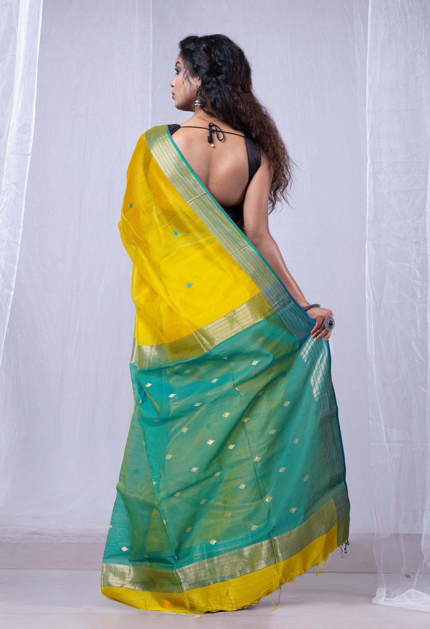 Yellow Pure Handloom Maheshwari Sico Saree-UNM80024