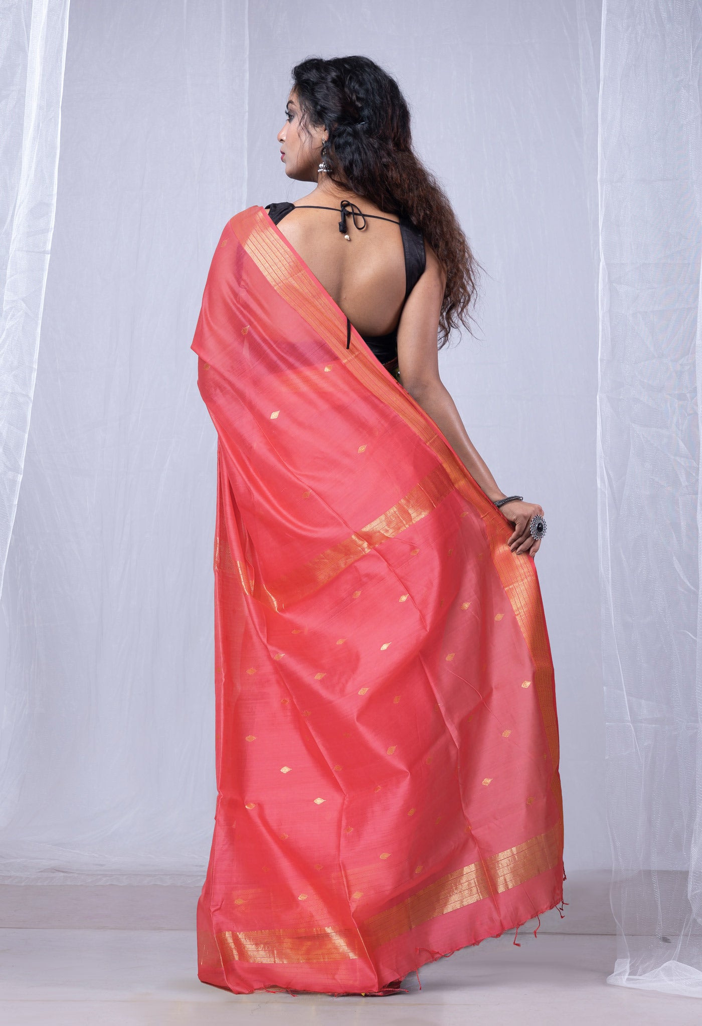 Pink Pure Handloom Maheshwari Sico Saree-UNM80025