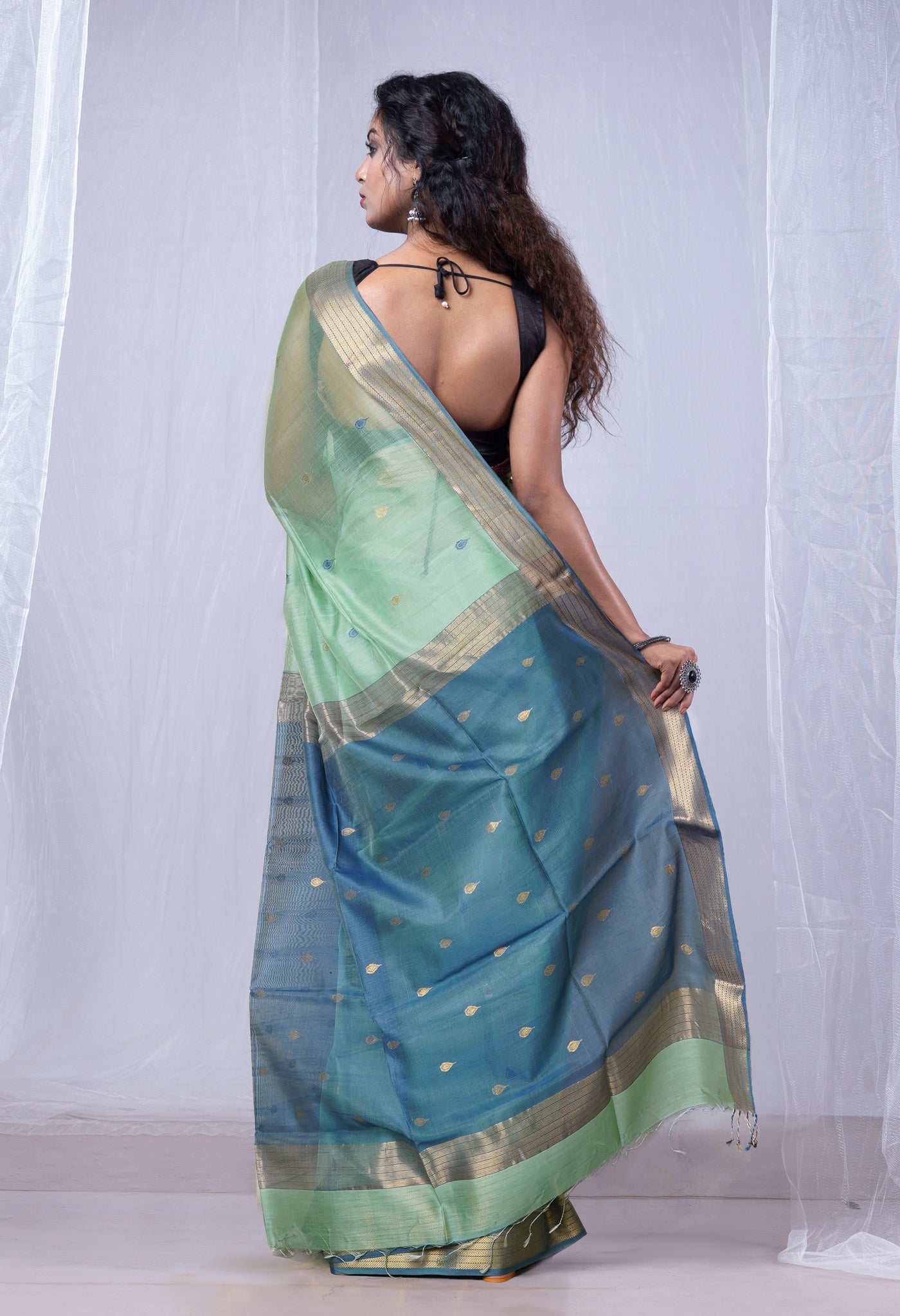 Pale Green Pure Handloom Maheshwari Sico Saree-UNM80026