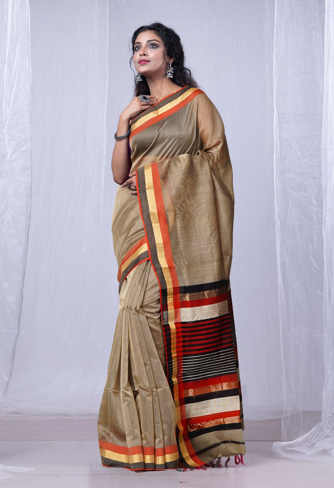 Ivory Pure Handloom Maheshwari Sico Saree-UNM80028