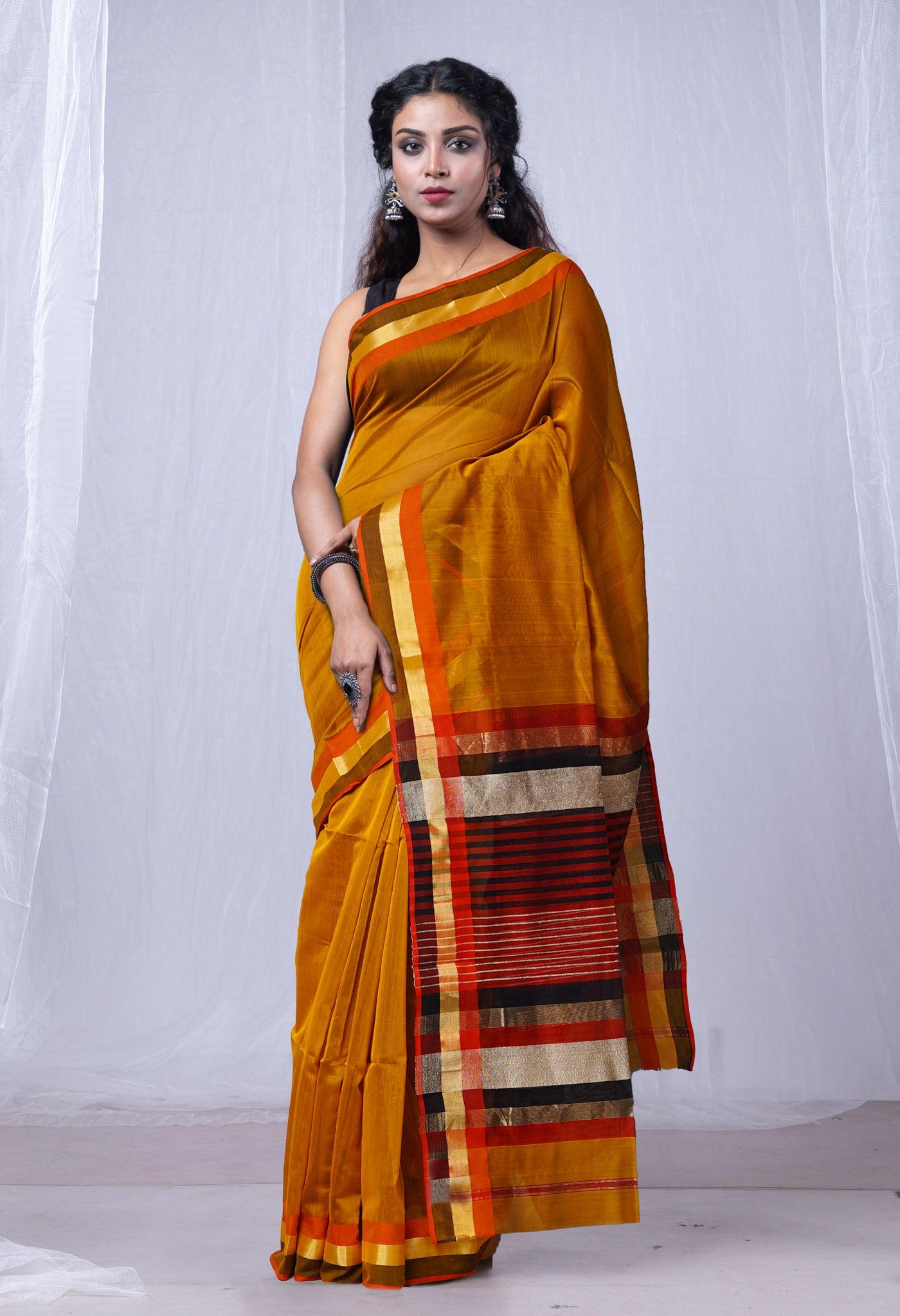 Mustard Yellow Pure Handloom Maheshwari Sico Saree-UNM80029