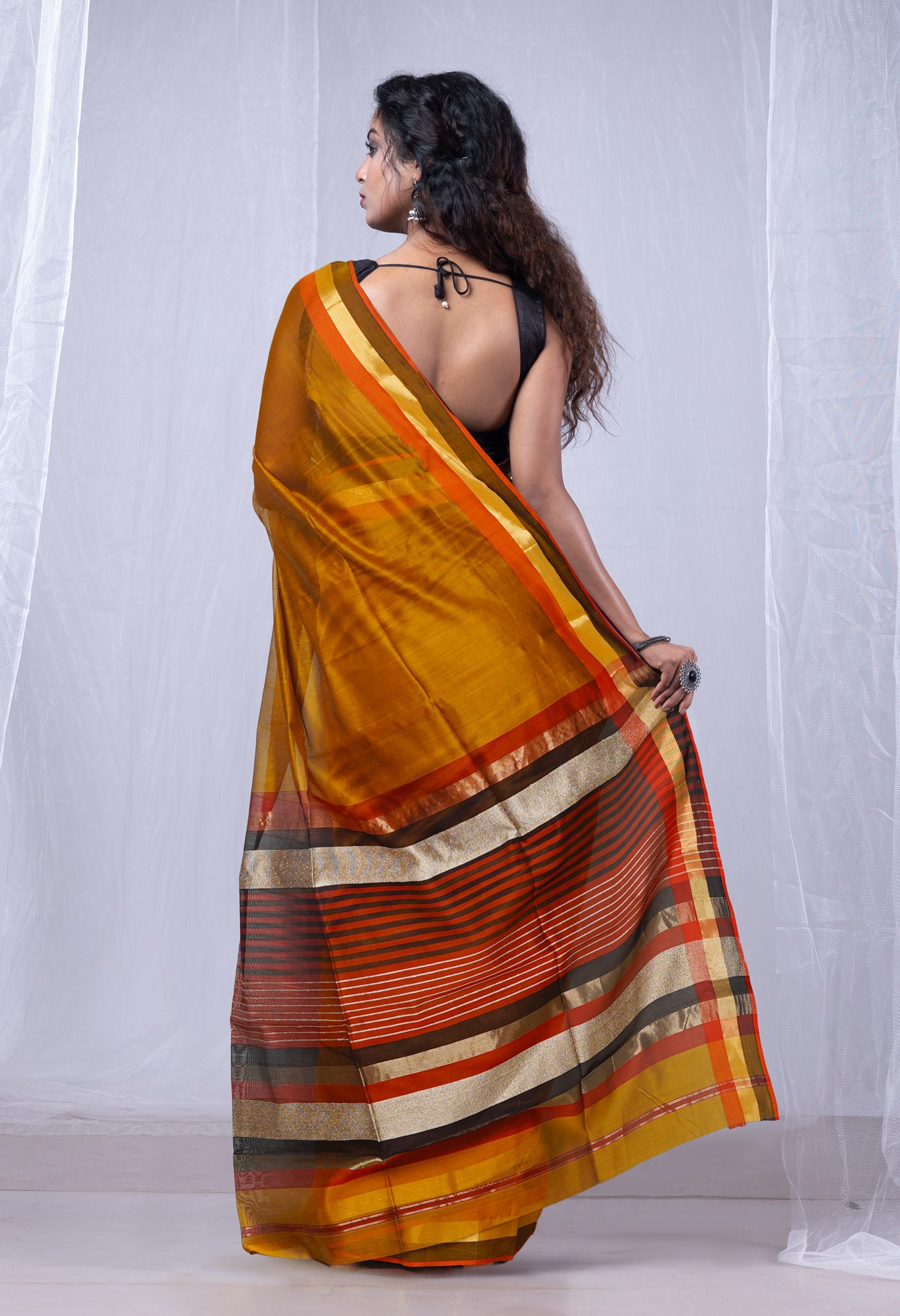 Mustard Yellow Pure Handloom Maheshwari Sico Saree-UNM80029