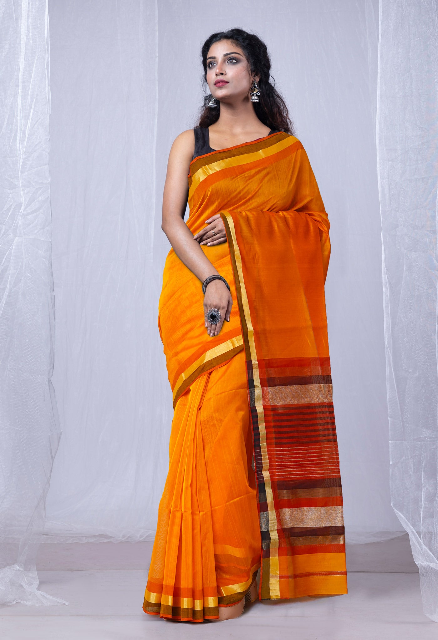 Turmeric Yellow Pure Handloom Maheshwari Sico Saree-UNM80031