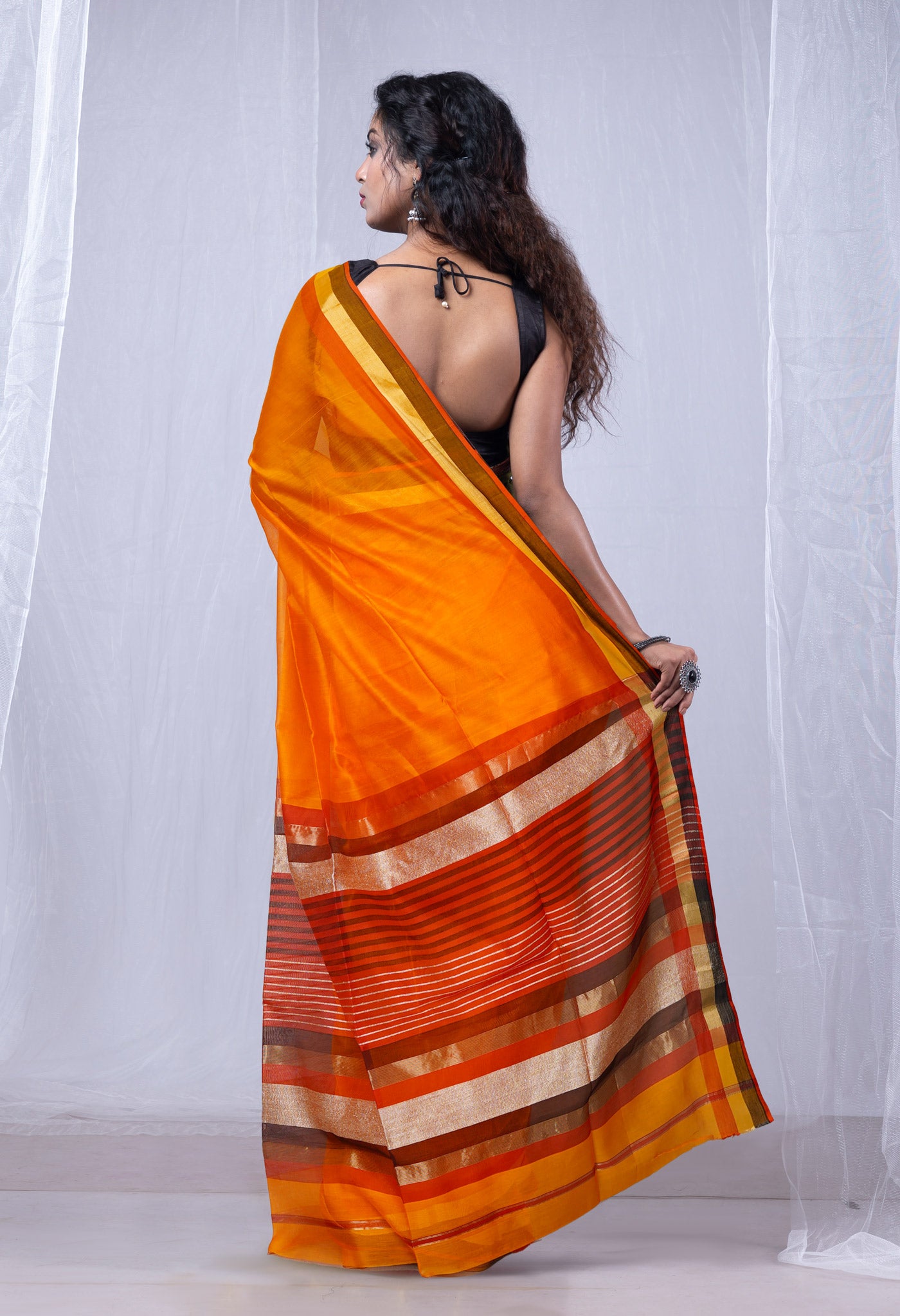 Turmeric Yellow Pure Handloom Maheshwari Sico Saree-UNM80031