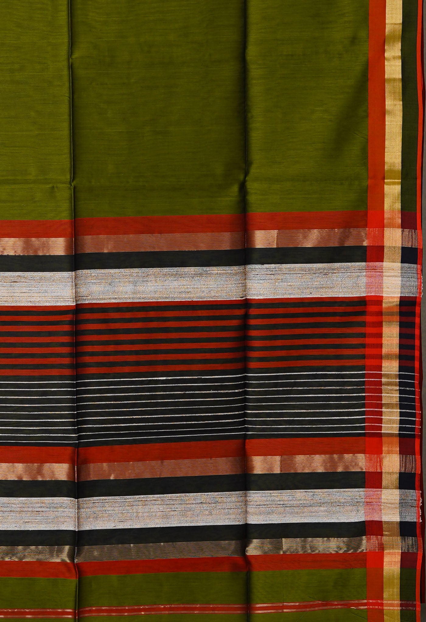 Olive Green Pure Handloom Maheshwari Sico Saree-UNM80032