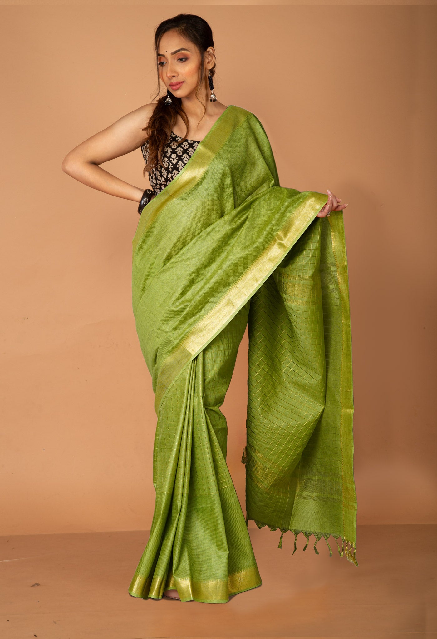 Green Chanderi Sico Saree-UNM80067