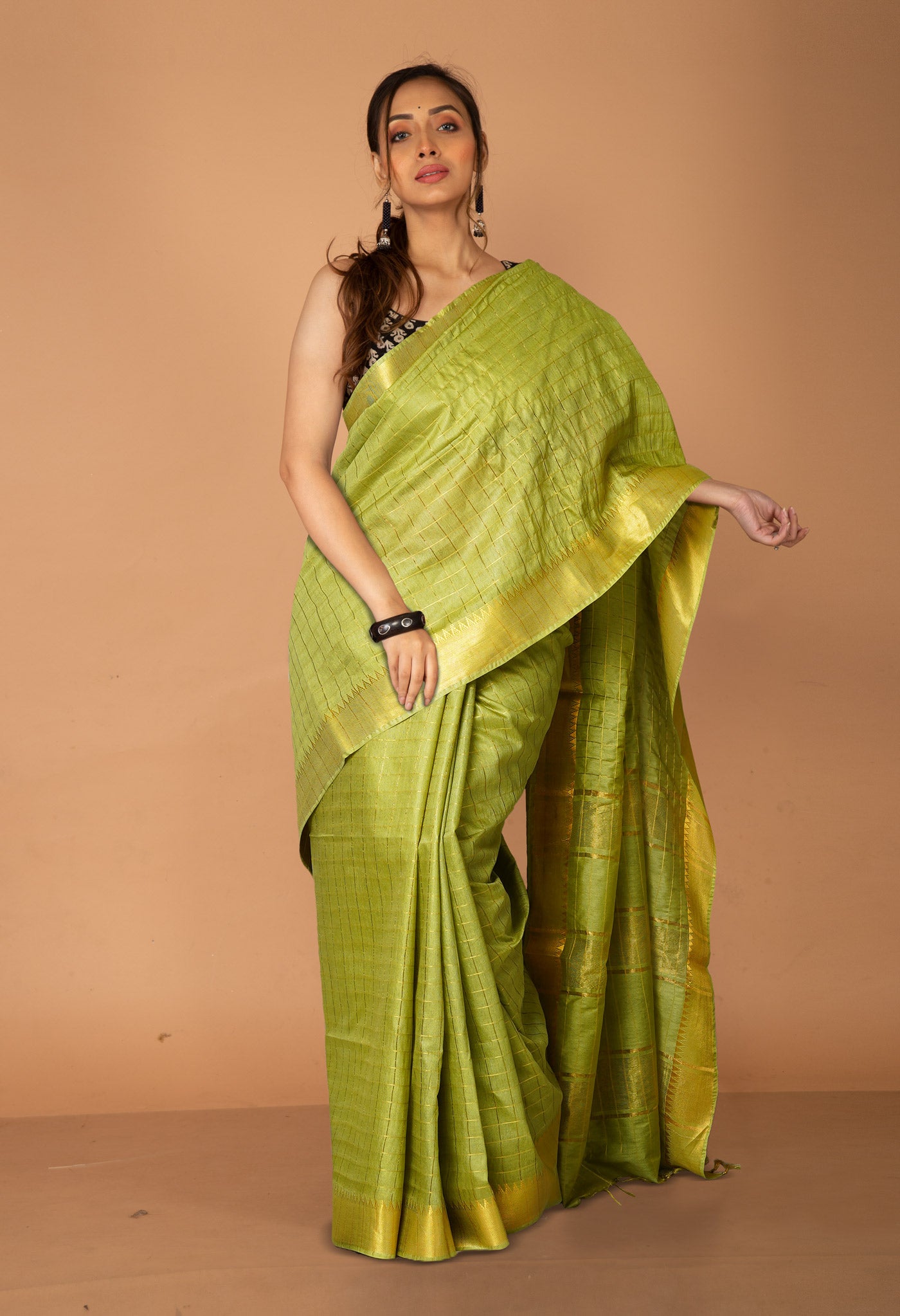 Green Chanderi Sico Saree-UNM80070