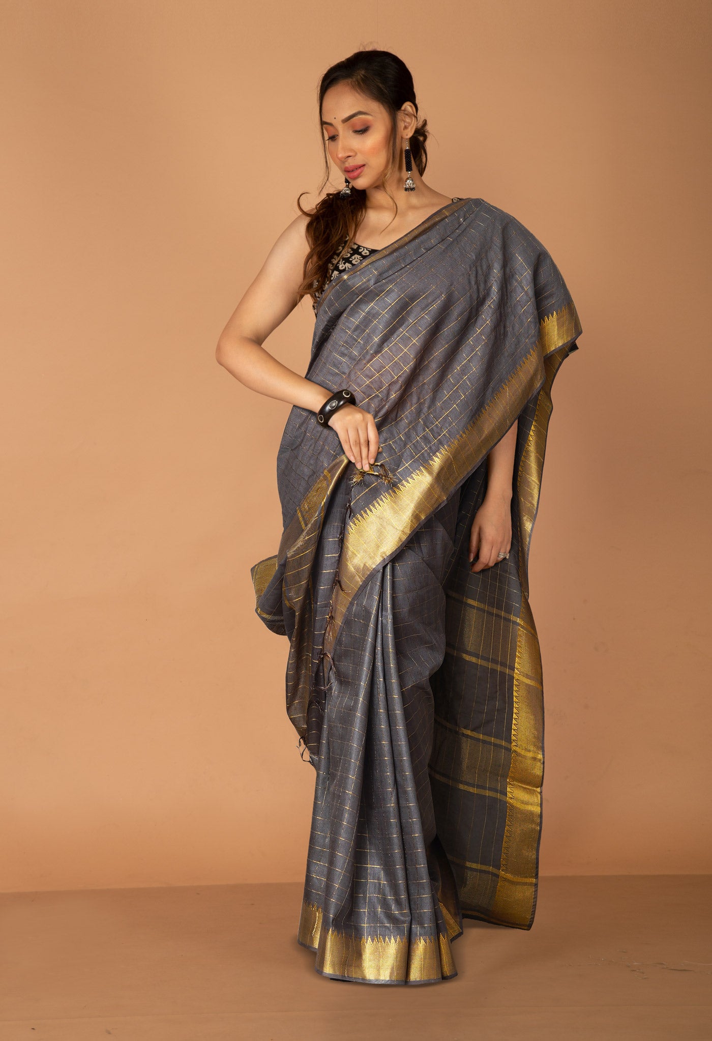 Grey Chanderi Sico Saree-UNM80071