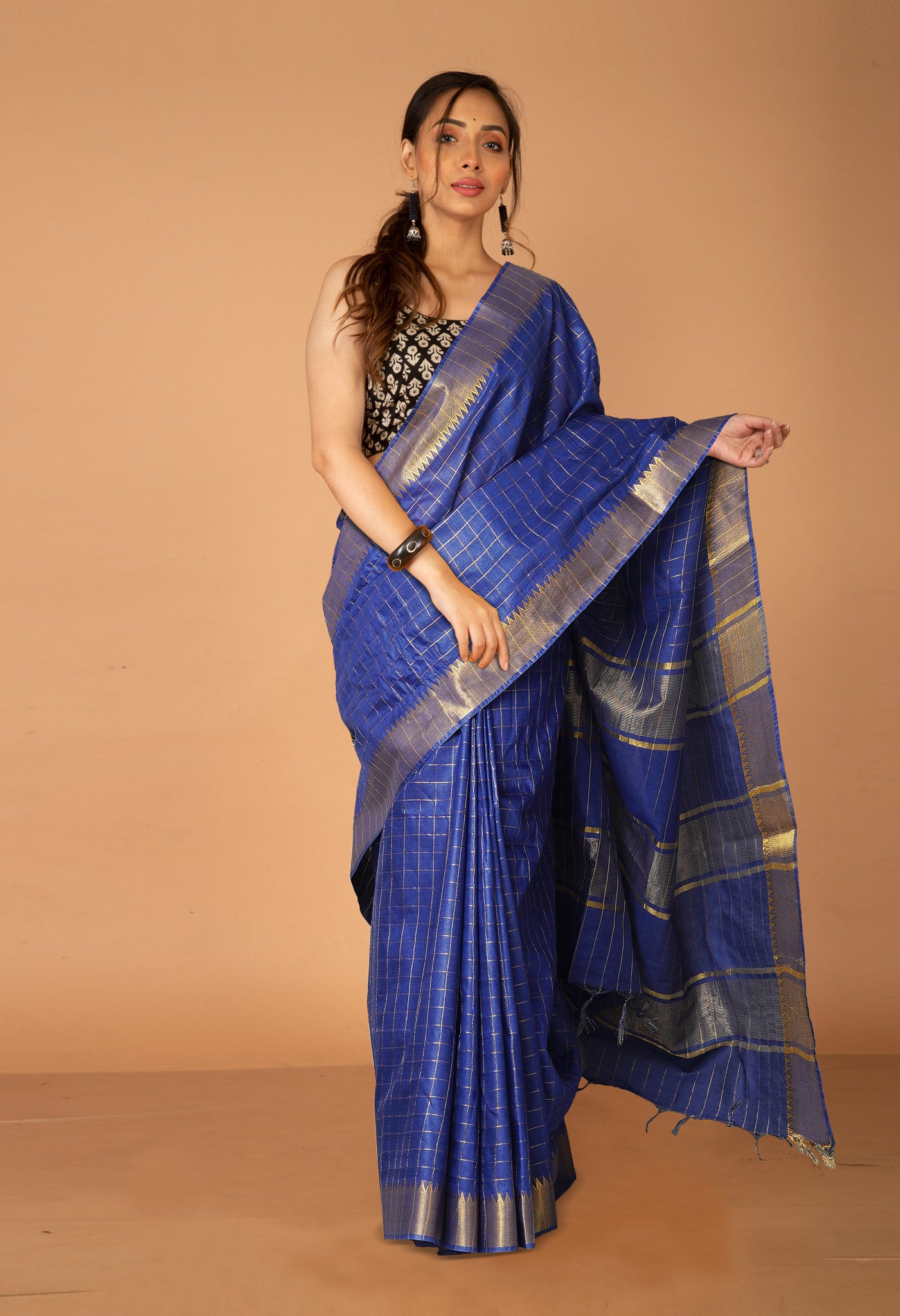 Navy Blue Chanderi Sico Saree-UNM80072