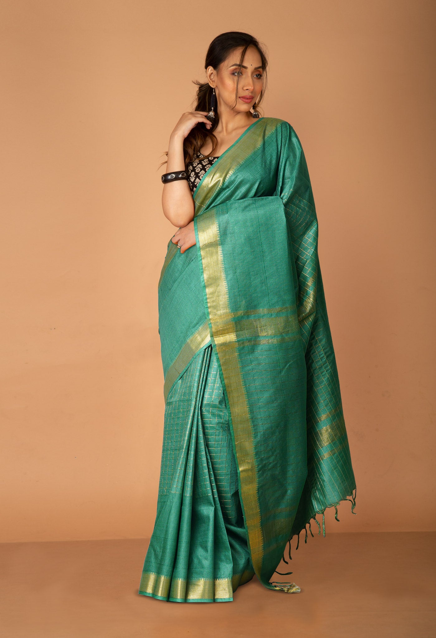 Green Chanderi Sico Saree-UNM80073