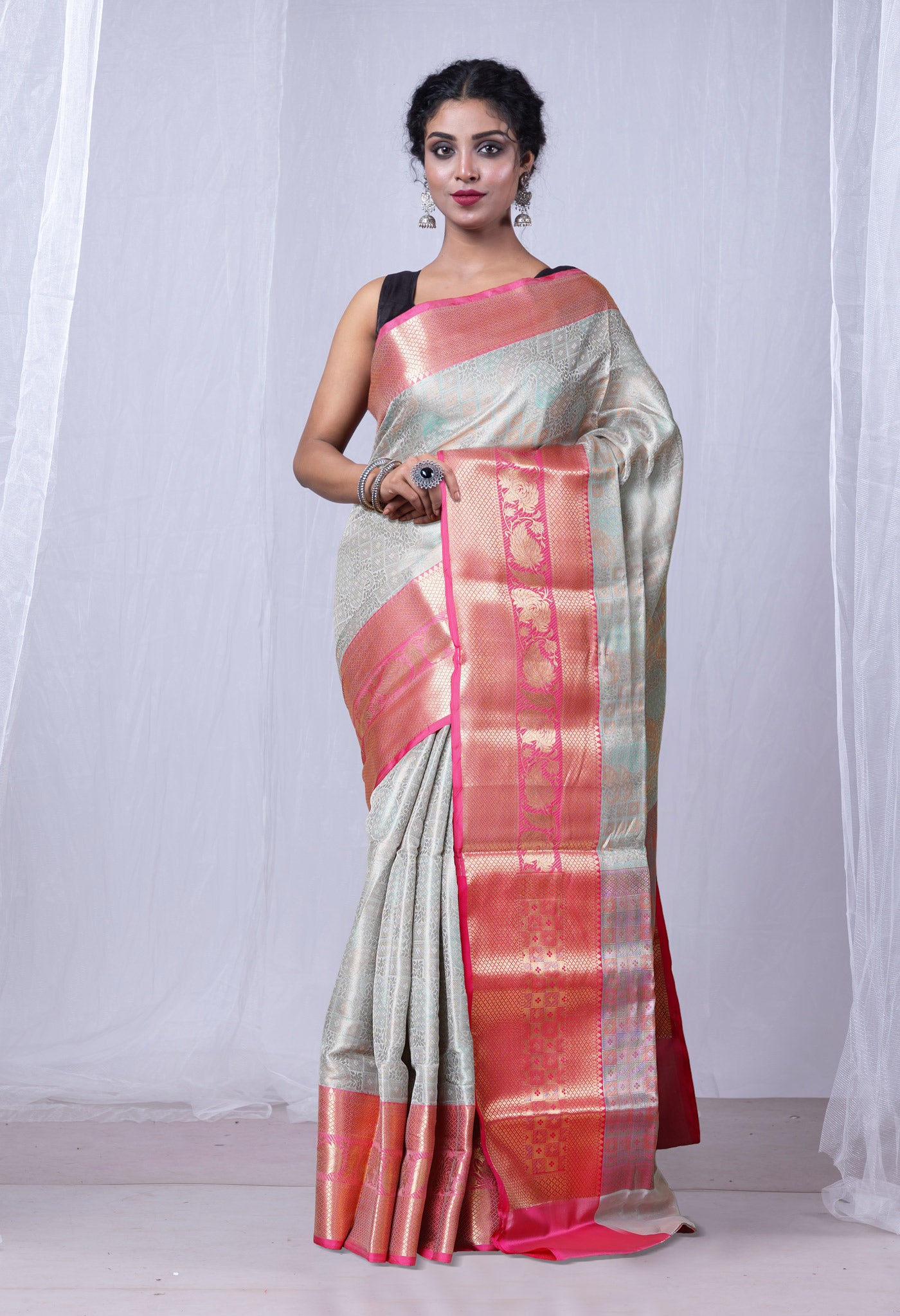 Turquoise Blue Banarasi Tissue Saree-UNM80087