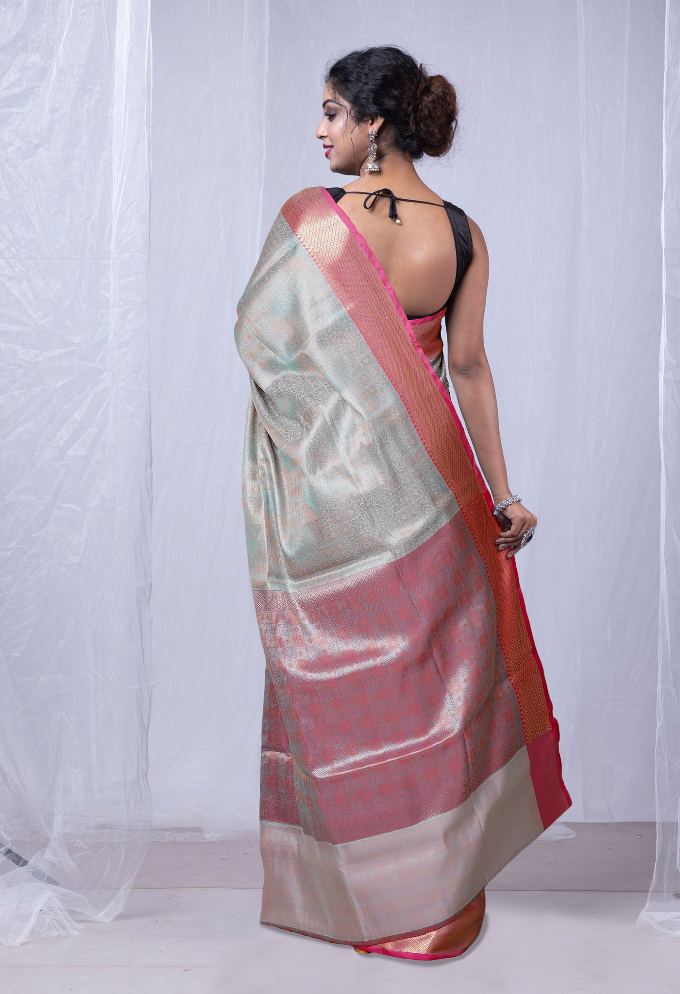 Turquoise Blue Banarasi Tissue Saree-UNM80087