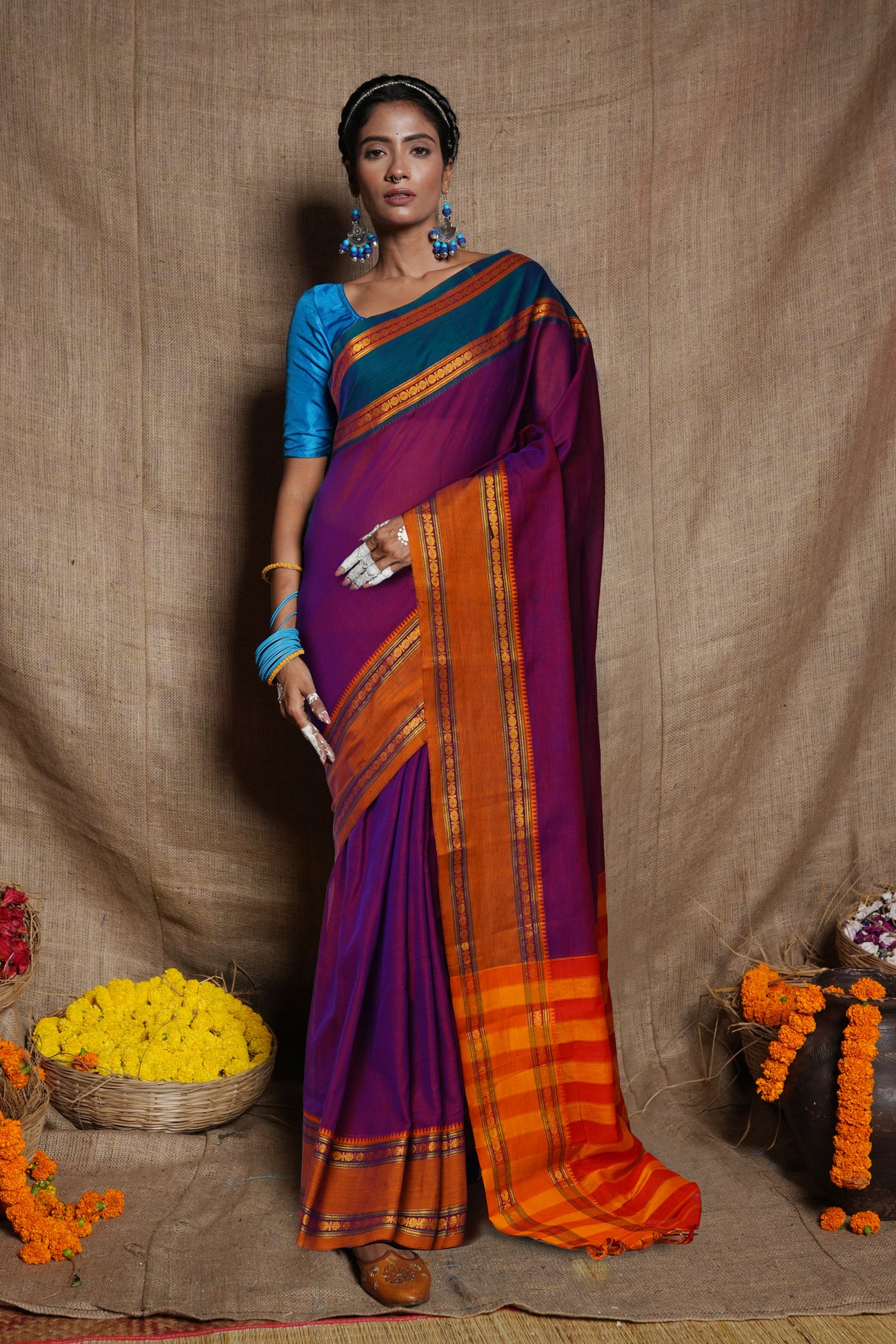 Purple Pure Handloom Narayani Cotton Saree-UNM80092