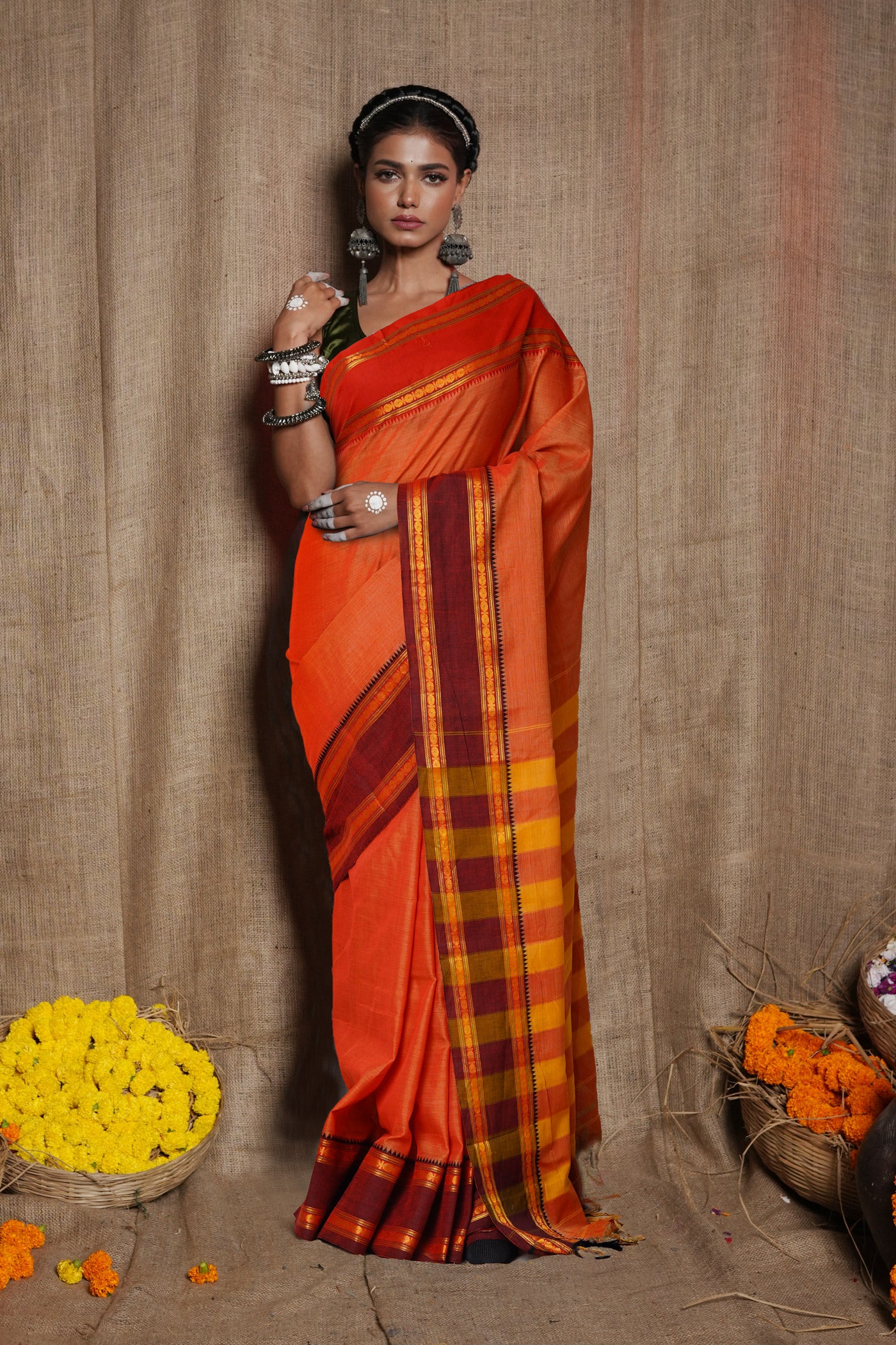 Red Pure Handloom Narayani Cotton Saree-UNM80094