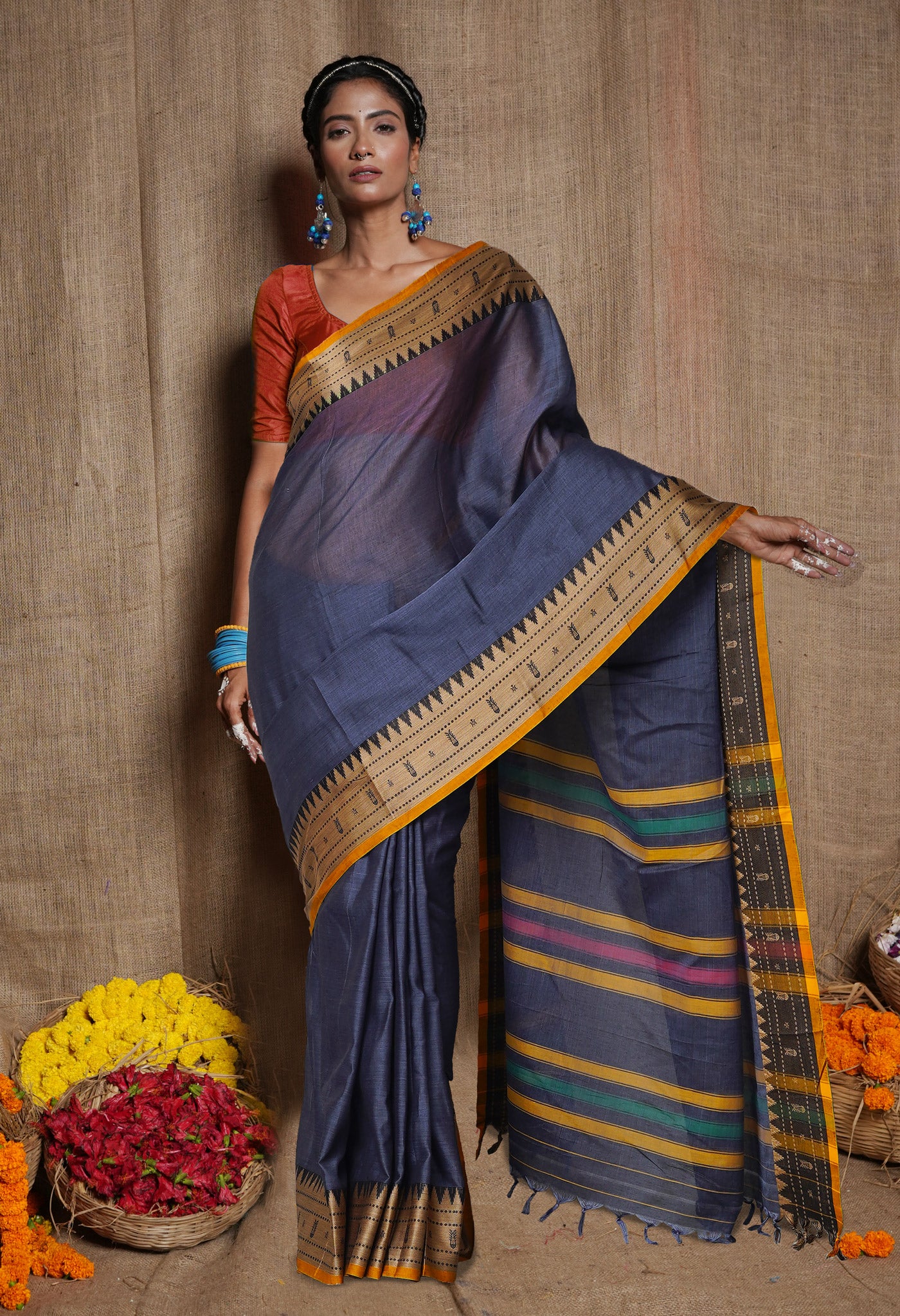 Grey Pure Handloom Narayani Cotton Saree-UNM80098