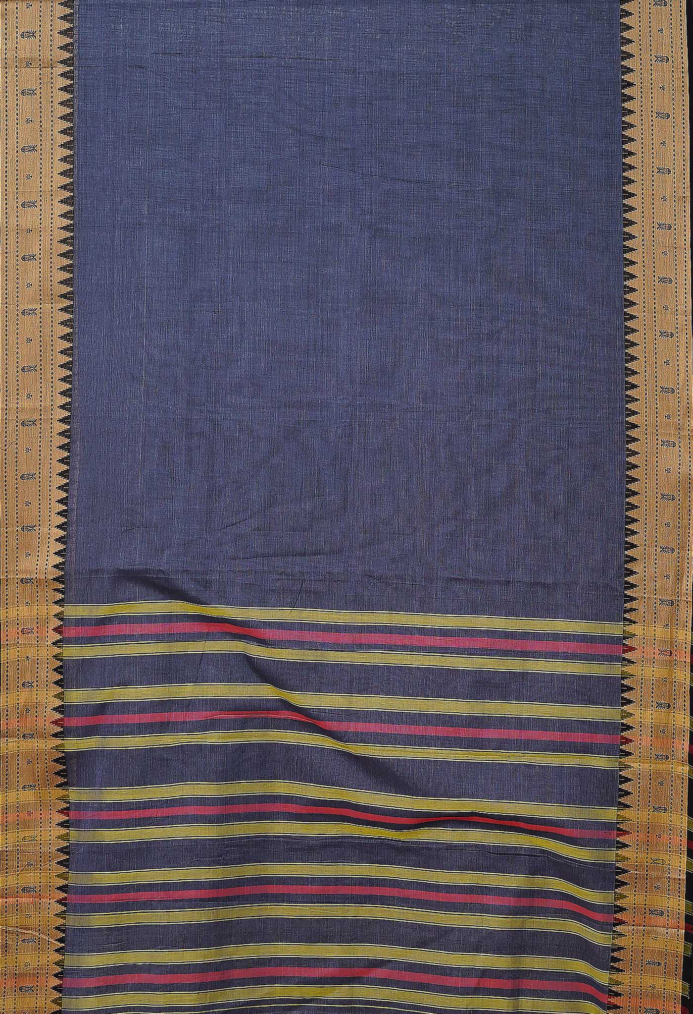 Dark Grey Pure Handloom Narayani Cotton Saree-UNM80099