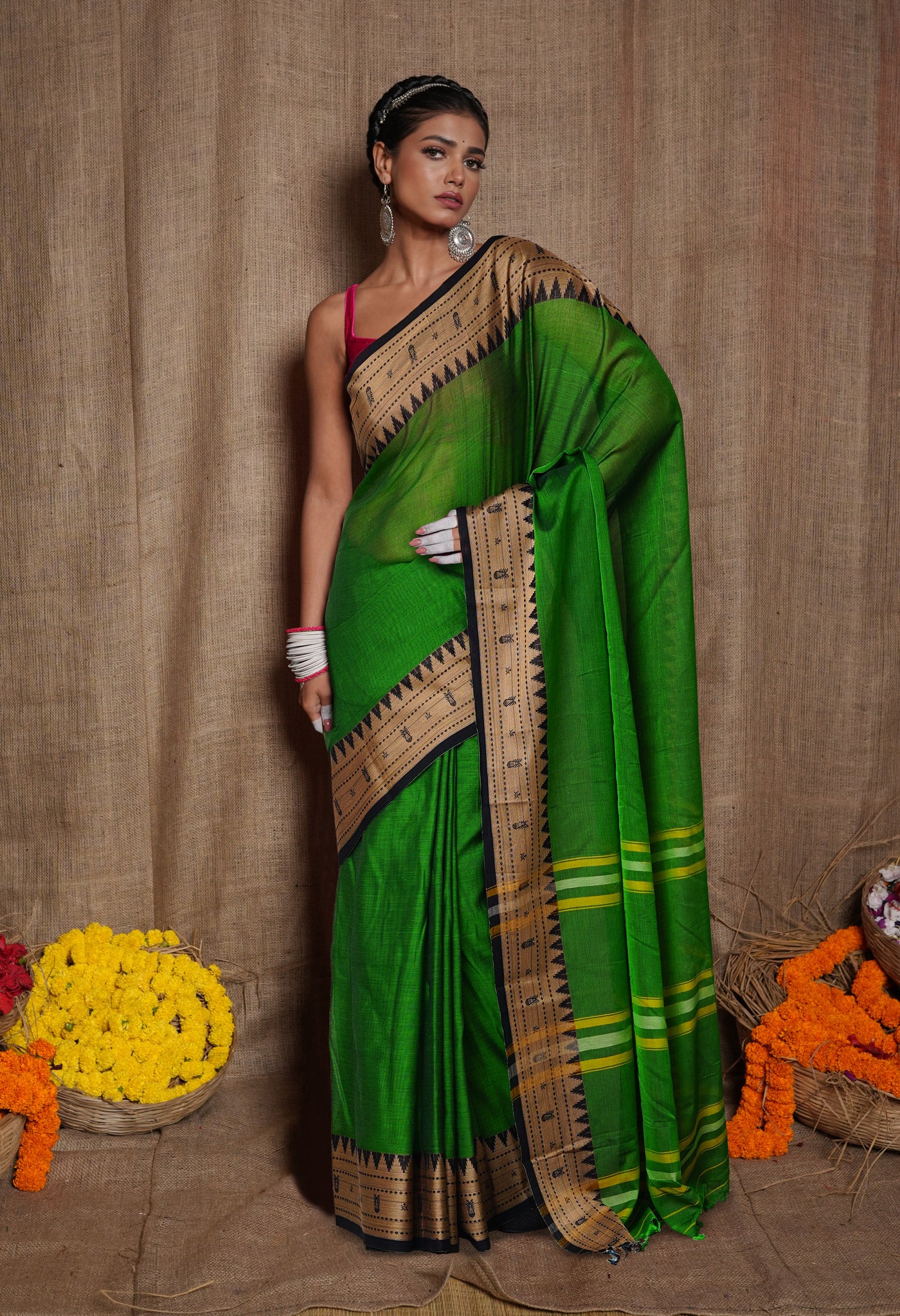 Green Pure Handloom Narayani Cotton Saree-UNM80101